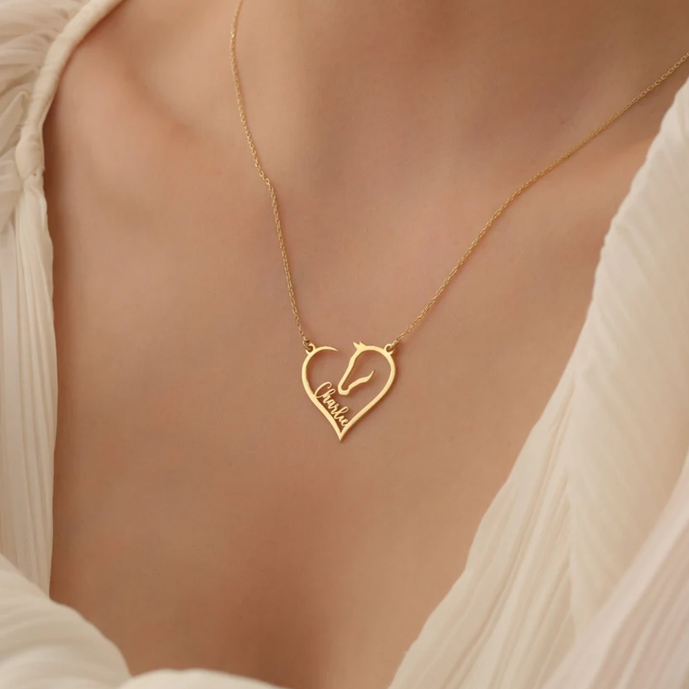 Custom Name Horse Heart Necklace, Sterling Silver 925 Horse Head Pendant, Horse Memorial Necklace, Birthday Gift for Horse Lovers/Riders/Equestrians