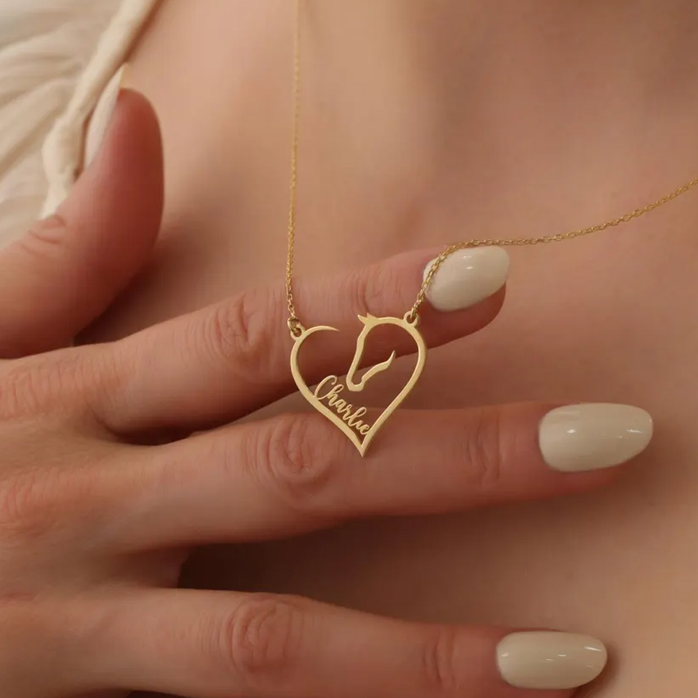 Custom Name Horse Heart Necklace, Sterling Silver 925 Horse Head Pendant, Horse Memorial Necklace, Birthday Gift for Horse Lovers/Riders/Equestrians