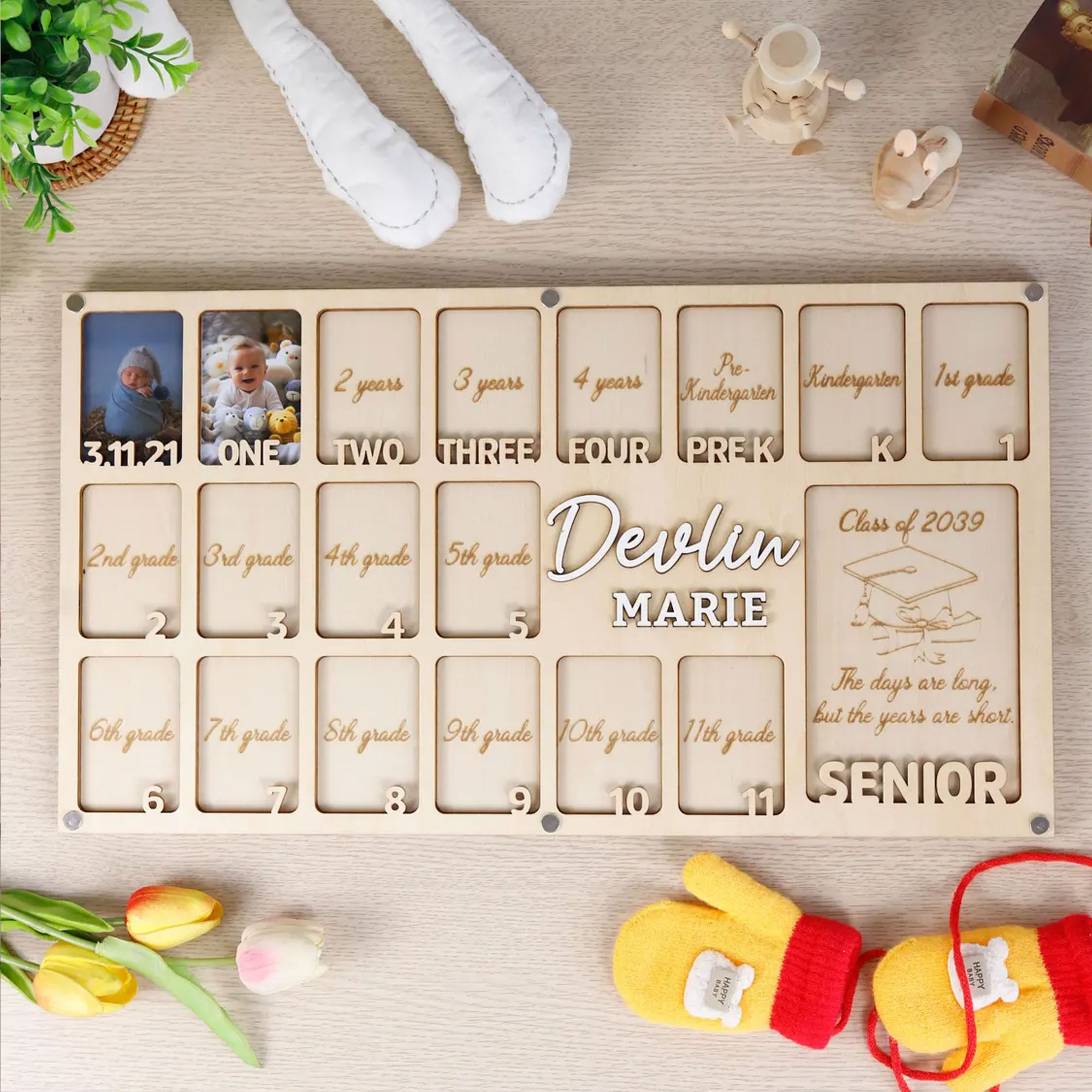 Custom Birth Through Graduation School Years Photo Frame, Wood Kindergarten To Grade School Picture Frame, Memorial Keepsake, Gift for Kids/Boys/Girls