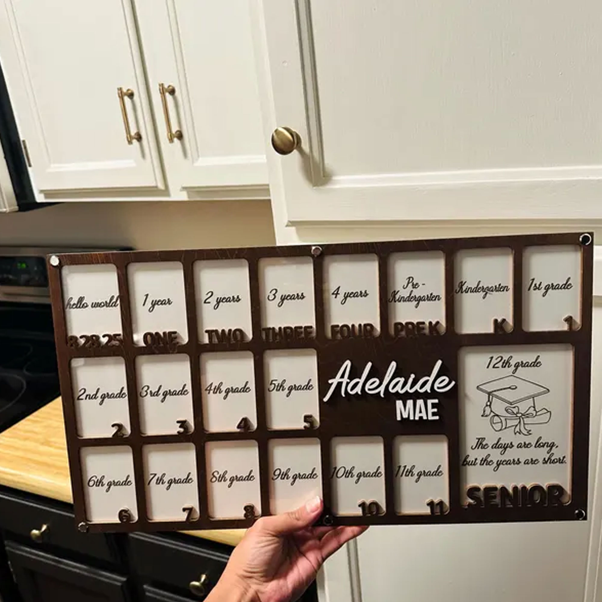 Custom Birth Through Graduation School Years Photo Frame, Wood Kindergarten To Grade School Picture Frame, Memorial Keepsake, Gift for Kids/Boys/Girls
