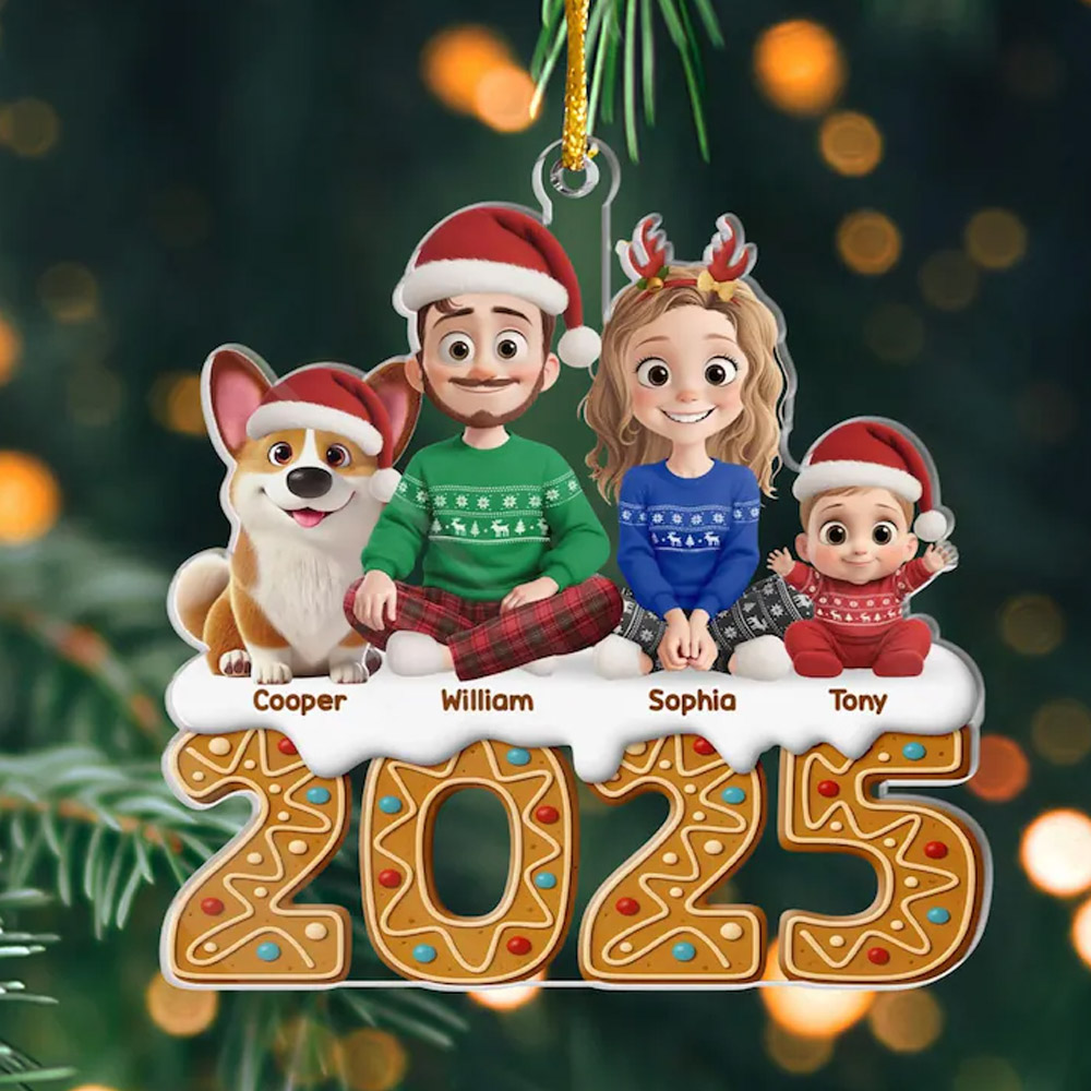 Personalized Names Family & Pet Character Christmas Ornament, Family Member Names Tree Hanging Decor, Holiday Favors, Christmas for Mom/Dad/Family