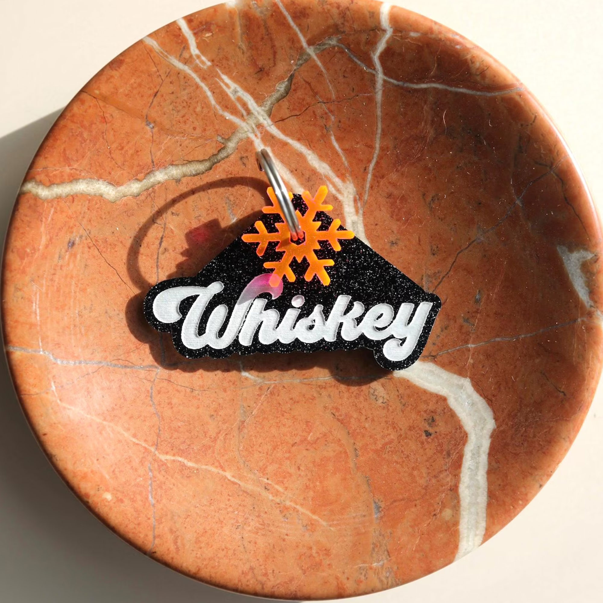 Personalized Glitter Pet Tag with Name, Custom Colorful Retro Groovy Acrylic Dog Cat ID, Pet Name Charm with Split Ring, Gift for Pet Owners/Lovers