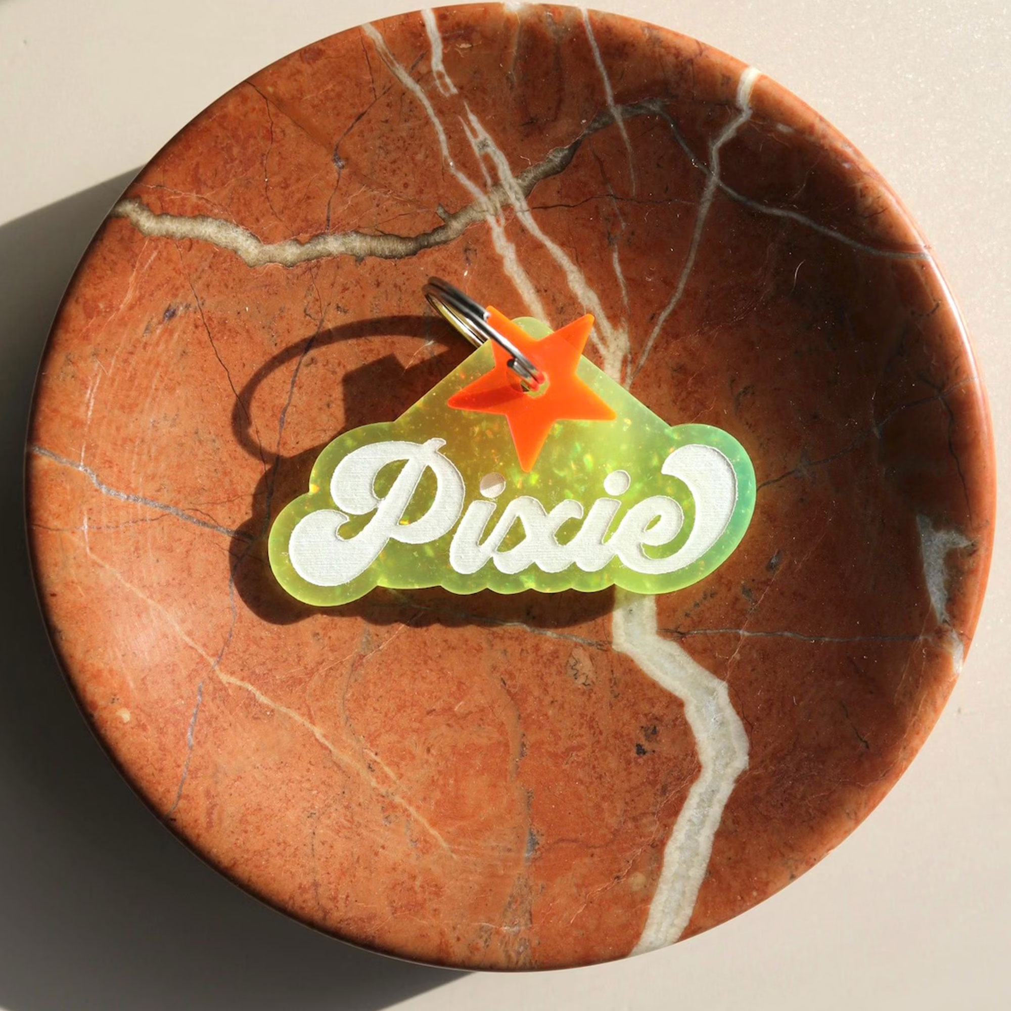 Personalized Glitter Pet Tag with Name, Custom Colorful Retro Groovy Acrylic Dog Cat ID, Pet Name Charm with Split Ring, Gift for Pet Owners/Lovers