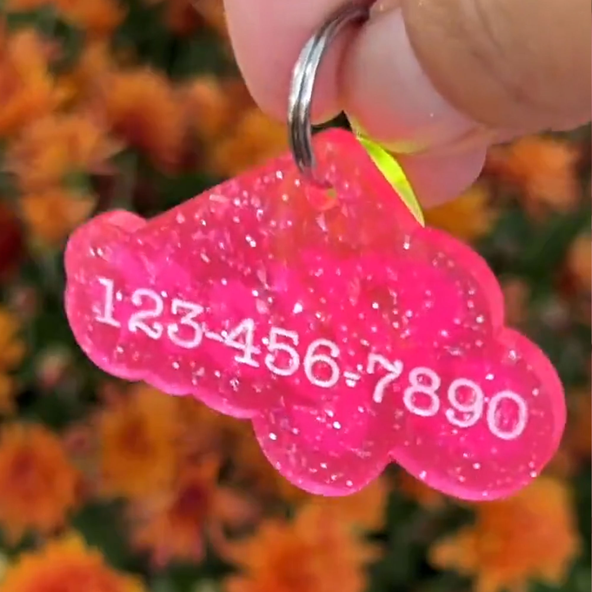 Personalized Glitter Pet Tag with Name, Custom Colorful Retro Groovy Acrylic Dog Cat ID, Pet Name Charm with Split Ring, Gift for Pet Owners/Lovers