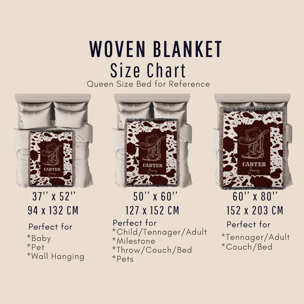 Personalized Name Cowboy Woven Baby Blanket, Western Cowboy Boys Blanket with Tassel, Heirloom Blanket, Birthday/Baby Shower Gift for Newborns/Boys