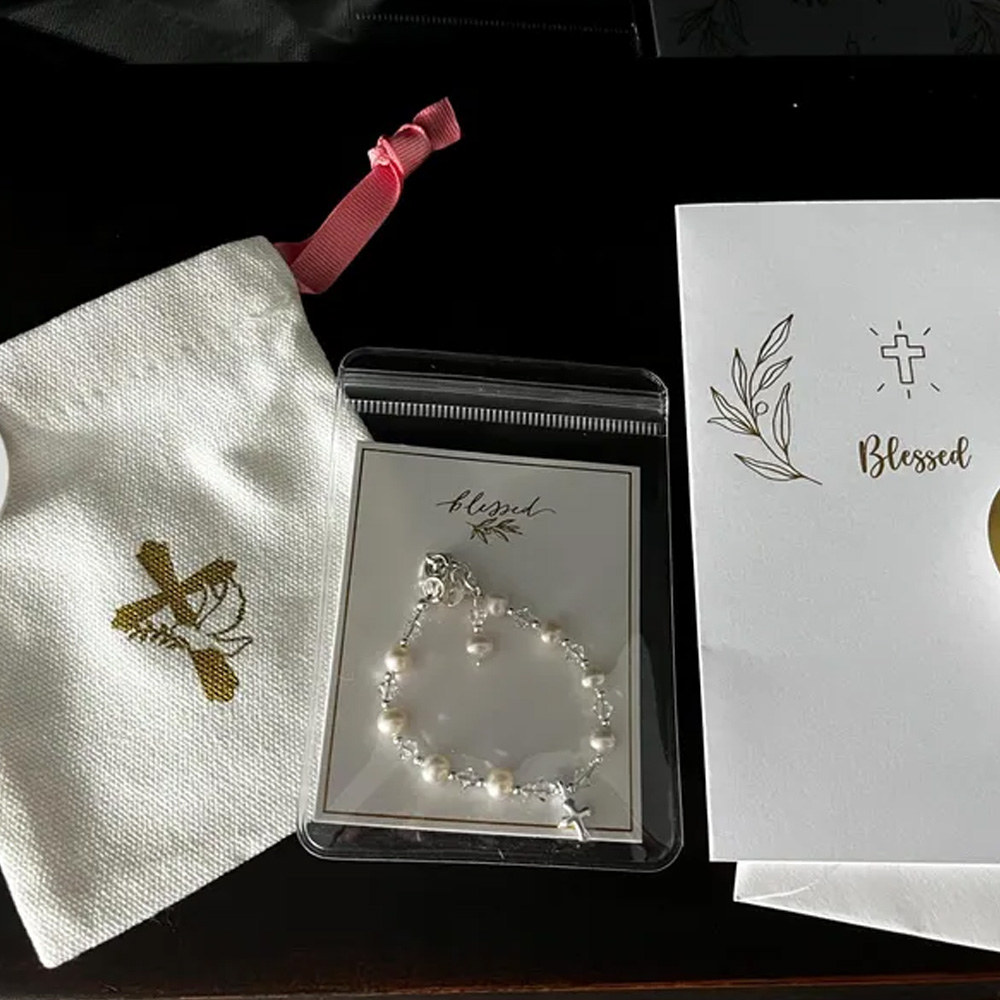Personalized Initial Freshwater Pearl Bracelet with Cross, Christening Dedication Confirmation Jewelry, First Communion/Baptism Gift for Women/Girls