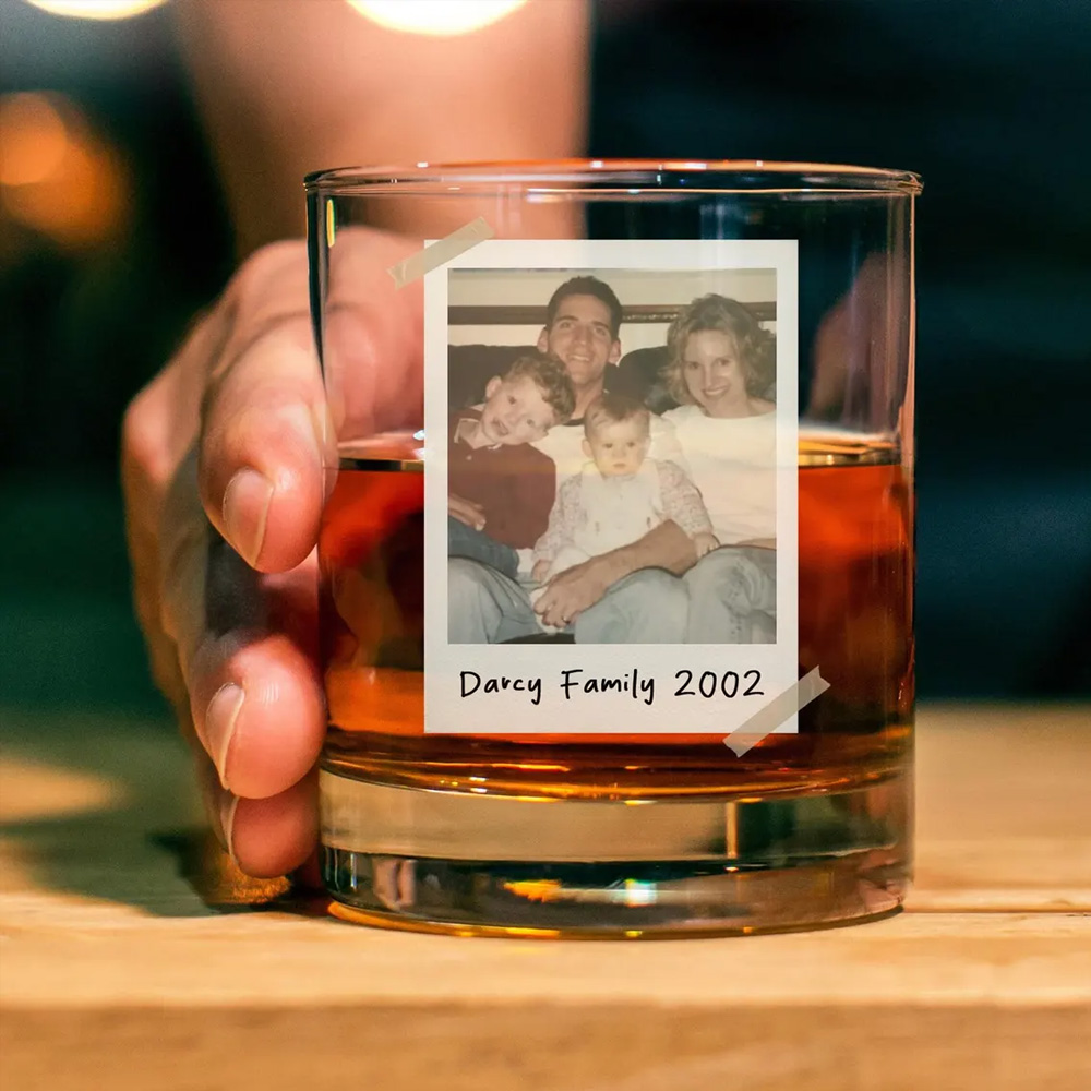 Personalized Photo Dad and Kids Whiskey Glass, Custom Family Men's Bourbon Wine Glass, Retirement/Birthday/Father's Day Gift for Him/Dad/Grandpa