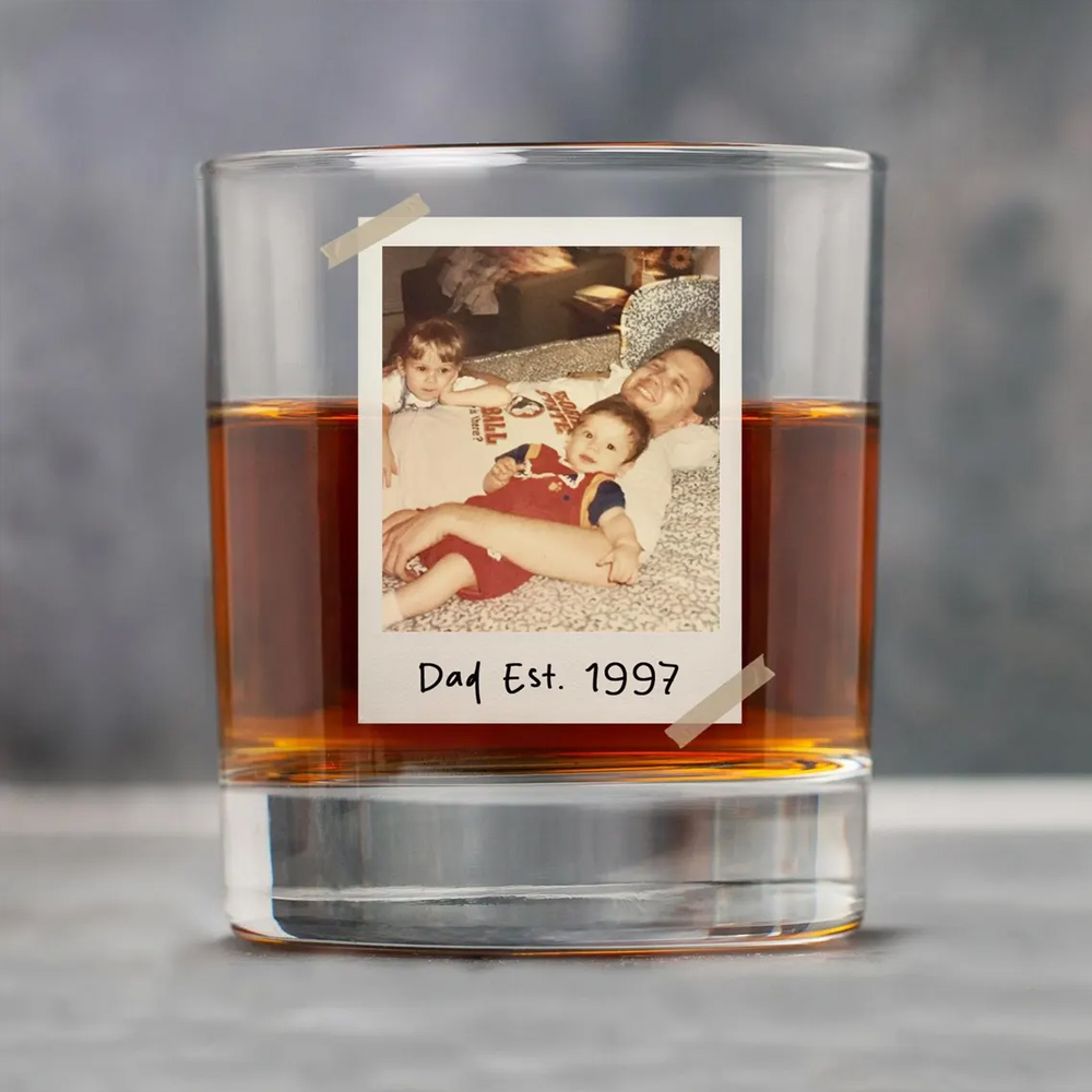 Personalized Photo Dad and Kids Whiskey Glass, Custom Family Men's Bourbon Wine Glass, Retirement/Birthday/Father's Day Gift for Him/Dad/Grandpa