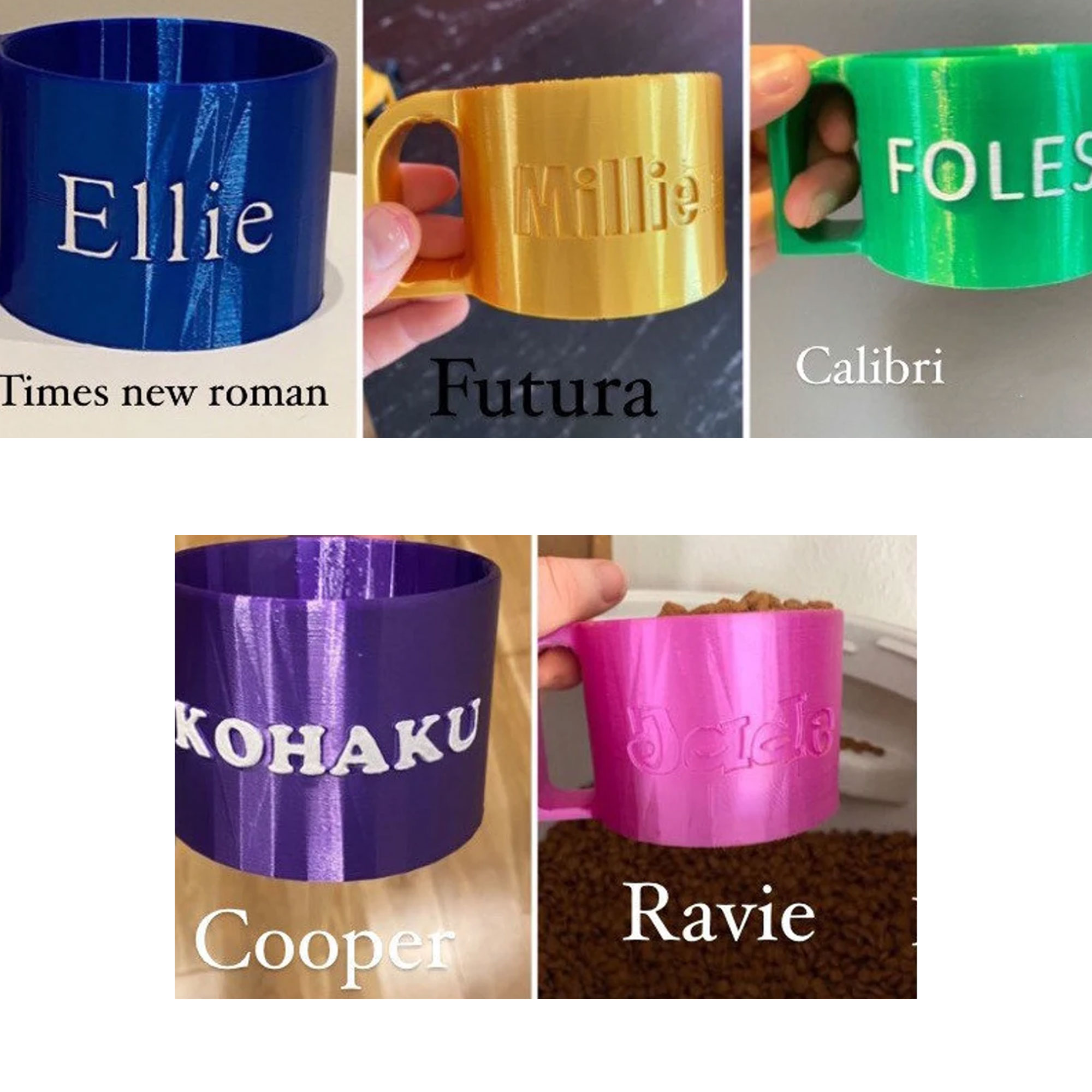 Personalized Size Pet Food Cup Scooper with Name, Colorful 3D Print Kibble Scooper Food Dispenser, Dog Measuring Cup, Gift for Pet Owners/Pet Lovers