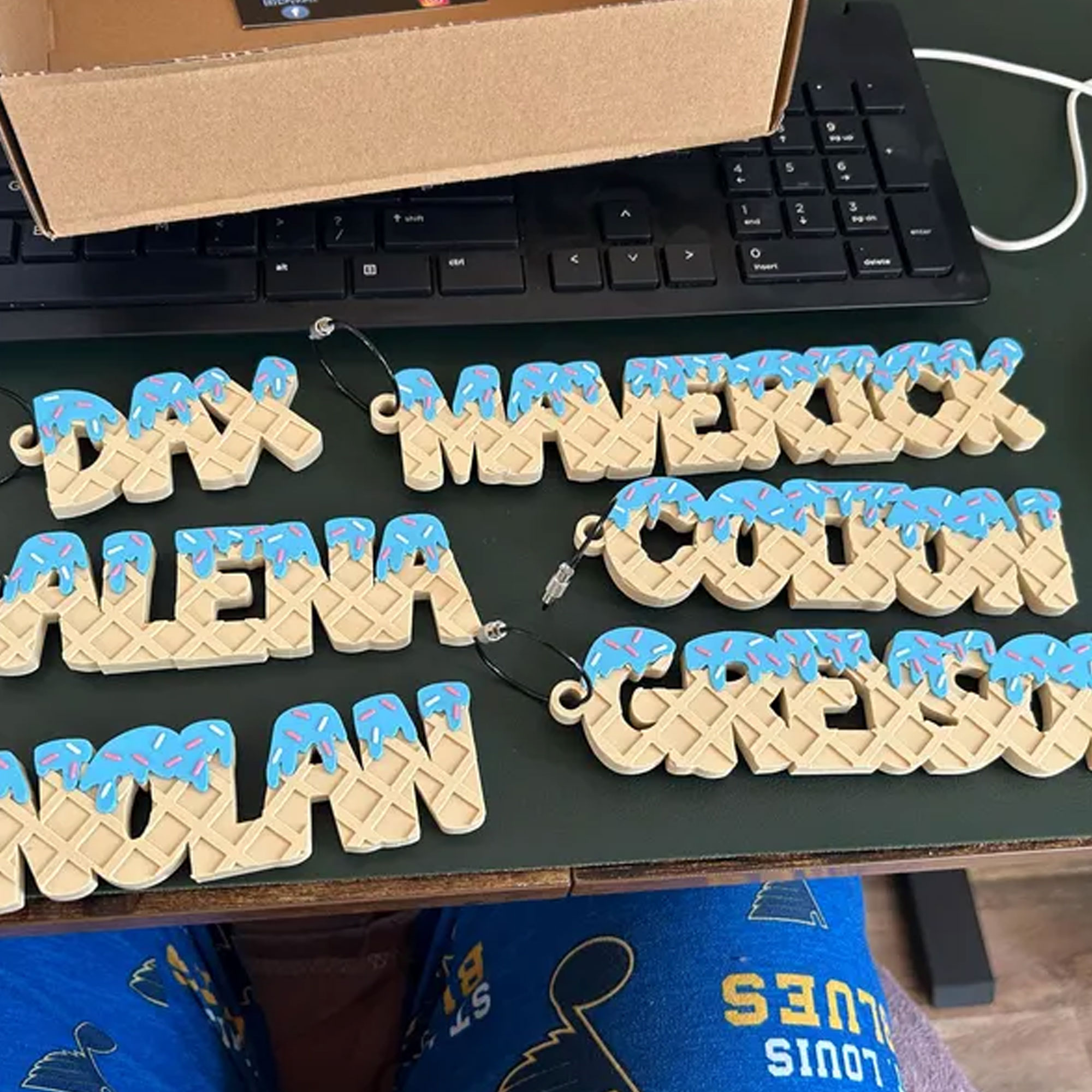 Personalized Ice Cream Dripping Name Tag, 3D Printed Colorful Baseball Bag Tag, Backpack Accessory, Gift for Baseball Lovers/Players/Teammates