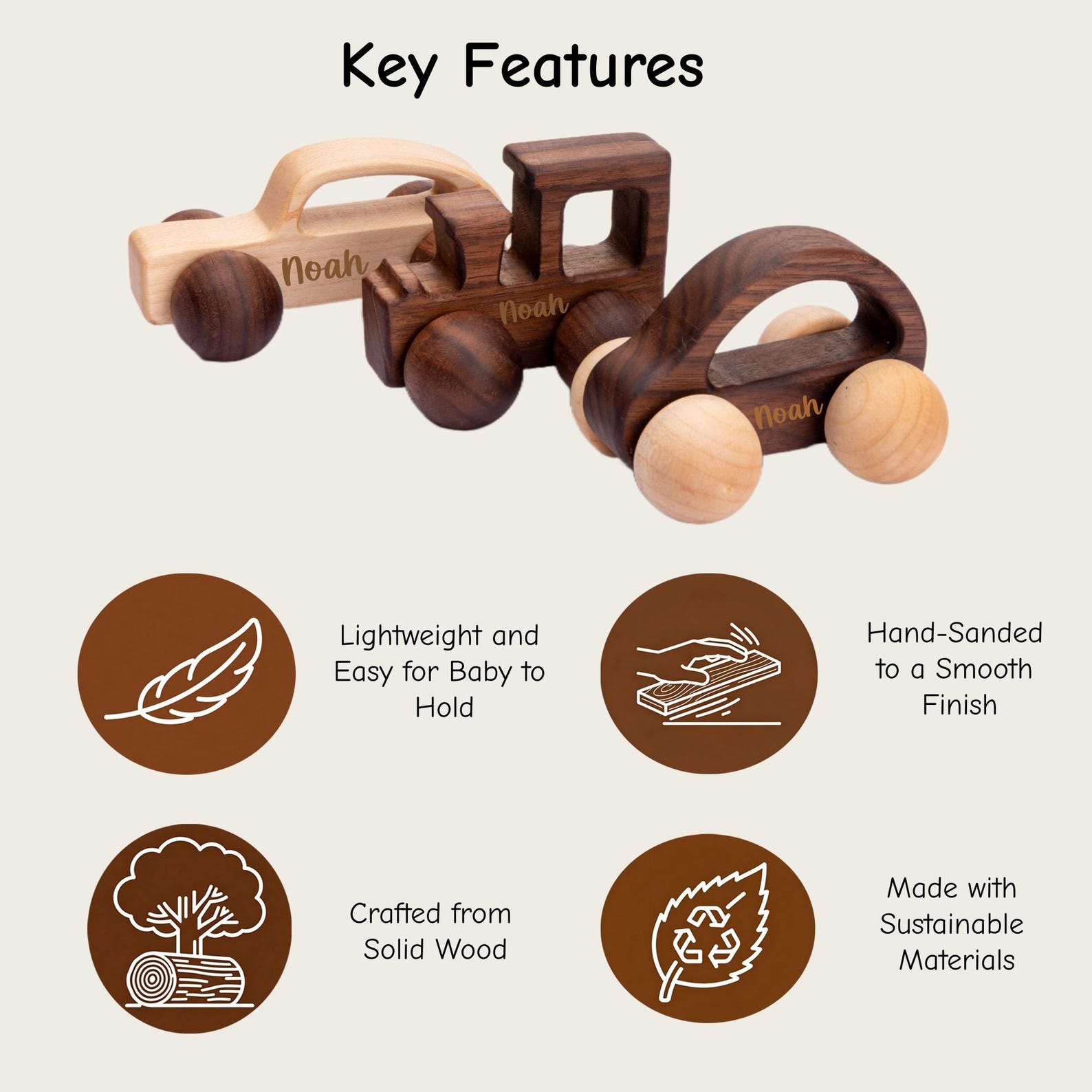 Wooden Toy Car for Toddlers, Vehicles for Kids Gift, Baby Decor, Christmas Gift for Little Car Lovers, Nursery for New Mom/Dad/Grandson/Granddaughter