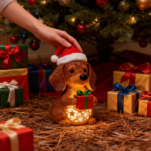 Personalized Light-Up Christmas Dachshund Figurine
