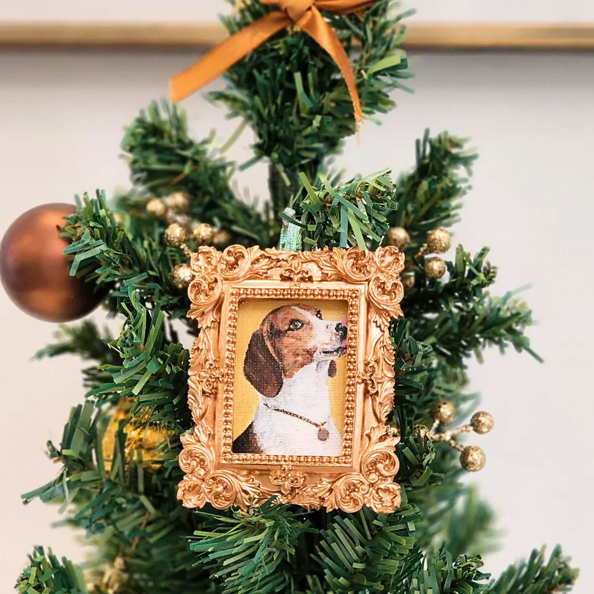 Personalized Mini Pet Portrait Ornament, Dog/Cat Memorial Vintage Keepsake, Christmas Tree Hanging Ornament, Christmas Gift for Pet Owners/Lovers