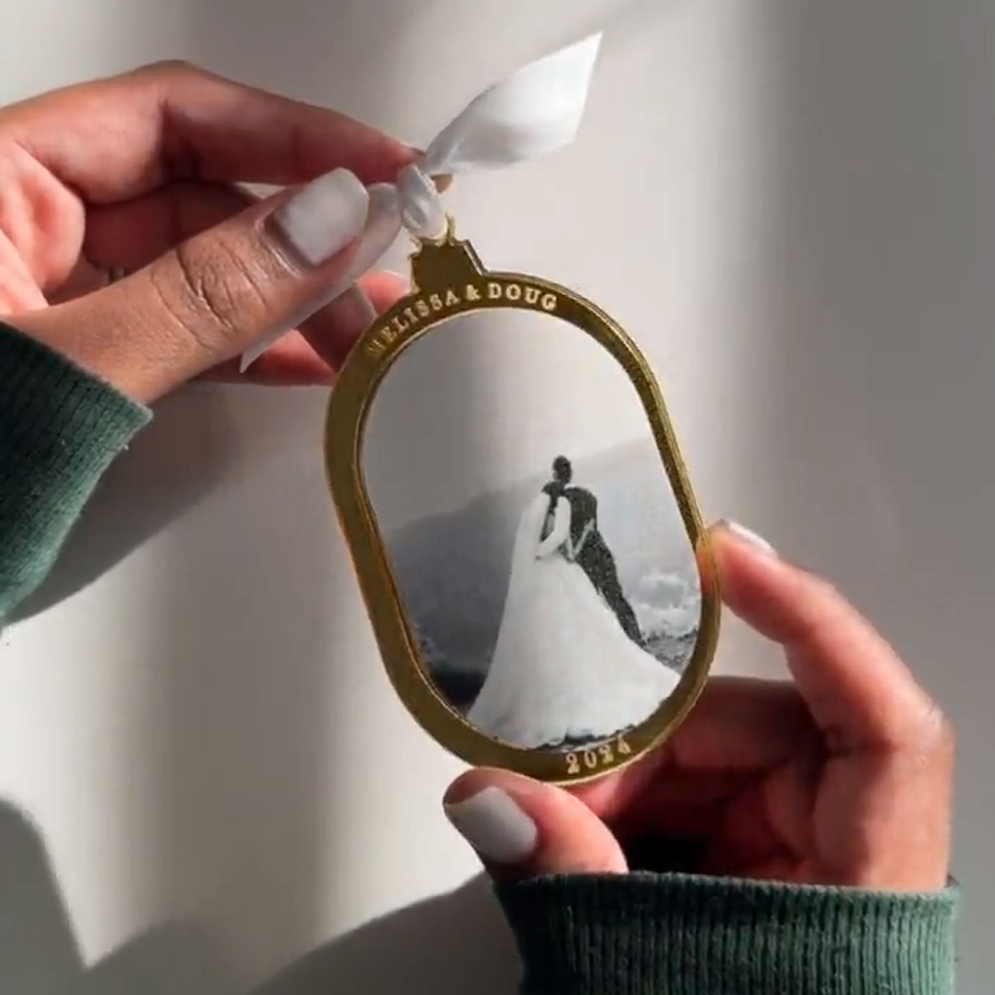 Personalized Photo Christmas Ornament with Couple Name, First Married Christmas Tree Hanging Keepsake, Christmas/Engagement Gift for Couple/Family