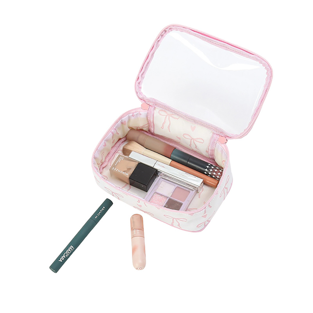 Custom Name Girls Printed Bow Makeup Bag, Waterproof Travel Cosmetic Bag, Toiletry Bag, Hand-Held Cosmetic Organizer Case, Gift for Her/Makeup Artists