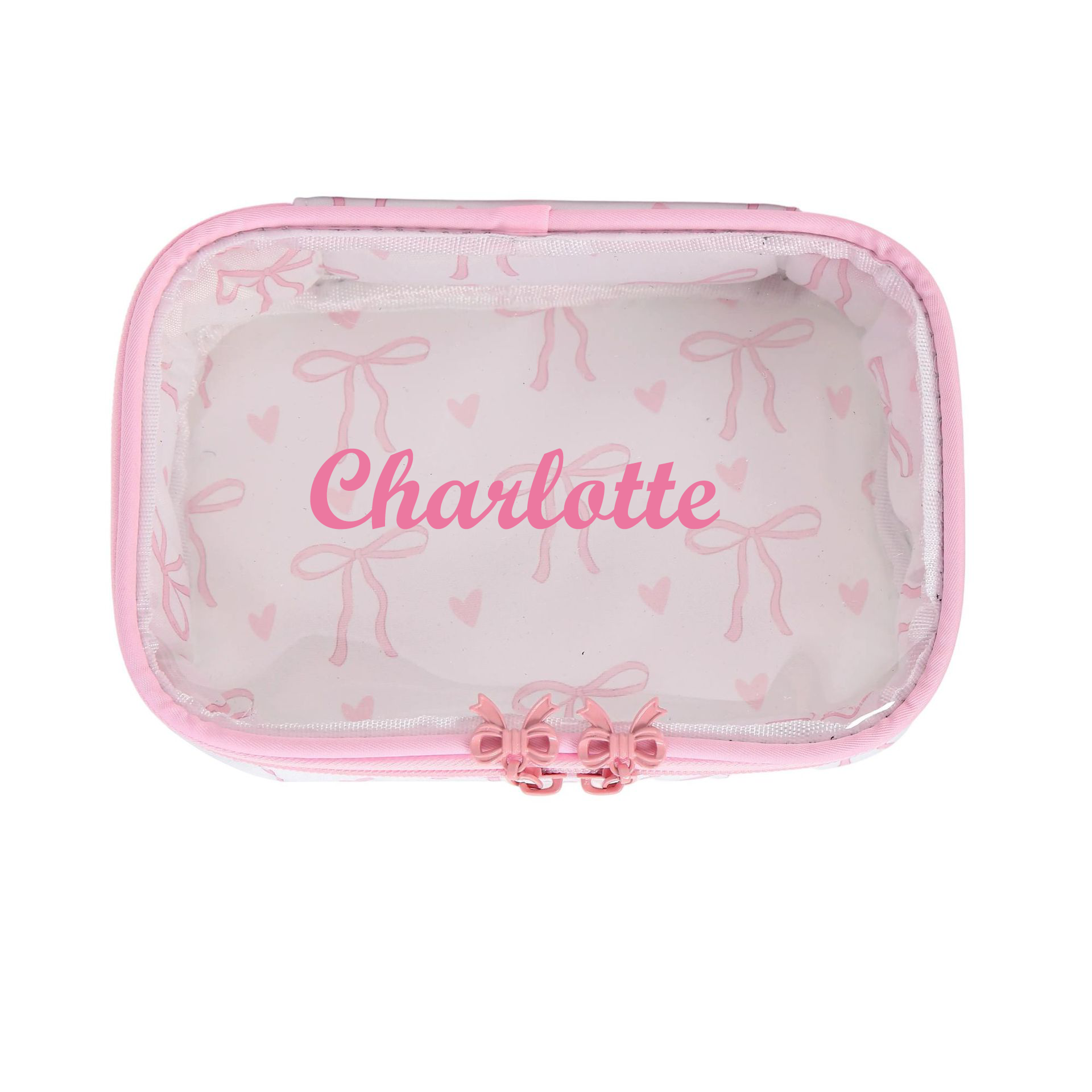 Custom Name Girls Printed Bow Makeup Bag, Waterproof Travel Cosmetic Bag, Toiletry Bag, Hand-Held Cosmetic Organizer Case, Gift for Her/Makeup Artists