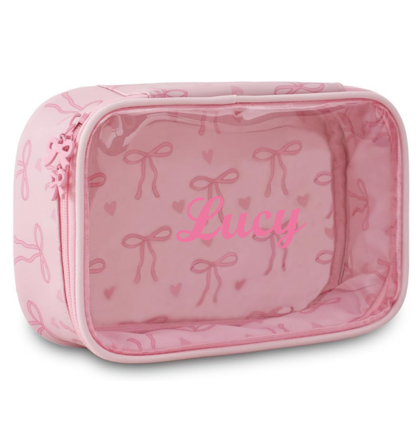 Custom Name Girls Printed Bow Makeup Bag, Waterproof Travel Cosmetic Bag, Toiletry Bag, Hand-Held Cosmetic Organizer Case, Gift for Her/Makeup Artists