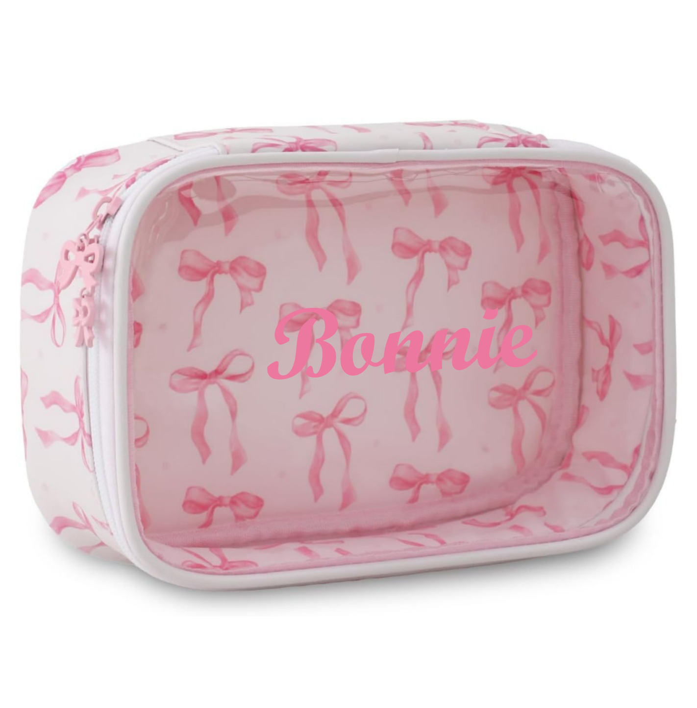 Custom Name Girls Printed Bow Makeup Bag, Waterproof Travel Cosmetic Bag, Toiletry Bag, Hand-Held Cosmetic Organizer Case, Gift for Her/Makeup Artists