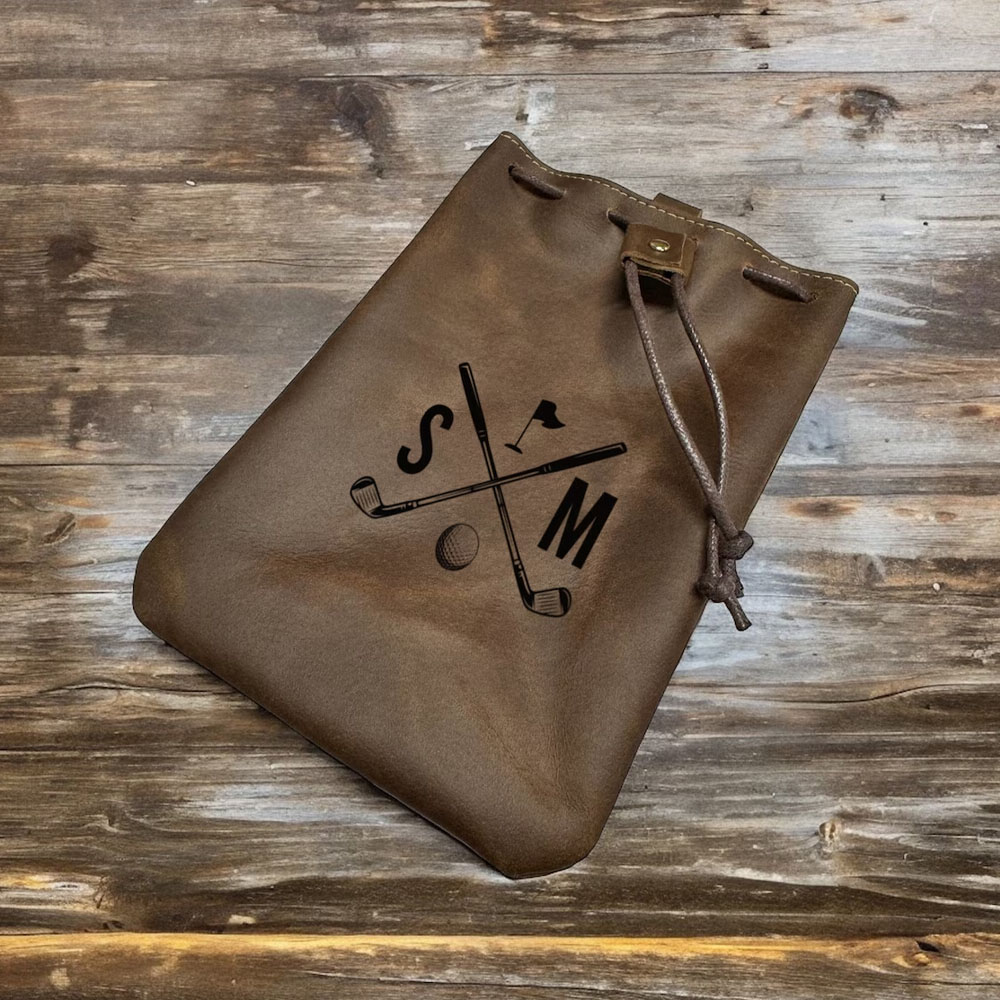 Personalized Name Golf Ball Pouch, Genuine Leather Golf Tee Bag with Drawstring, Golf Accessories, Birthday/Father's Day Gift for Golf Lovers/Him/Dad
