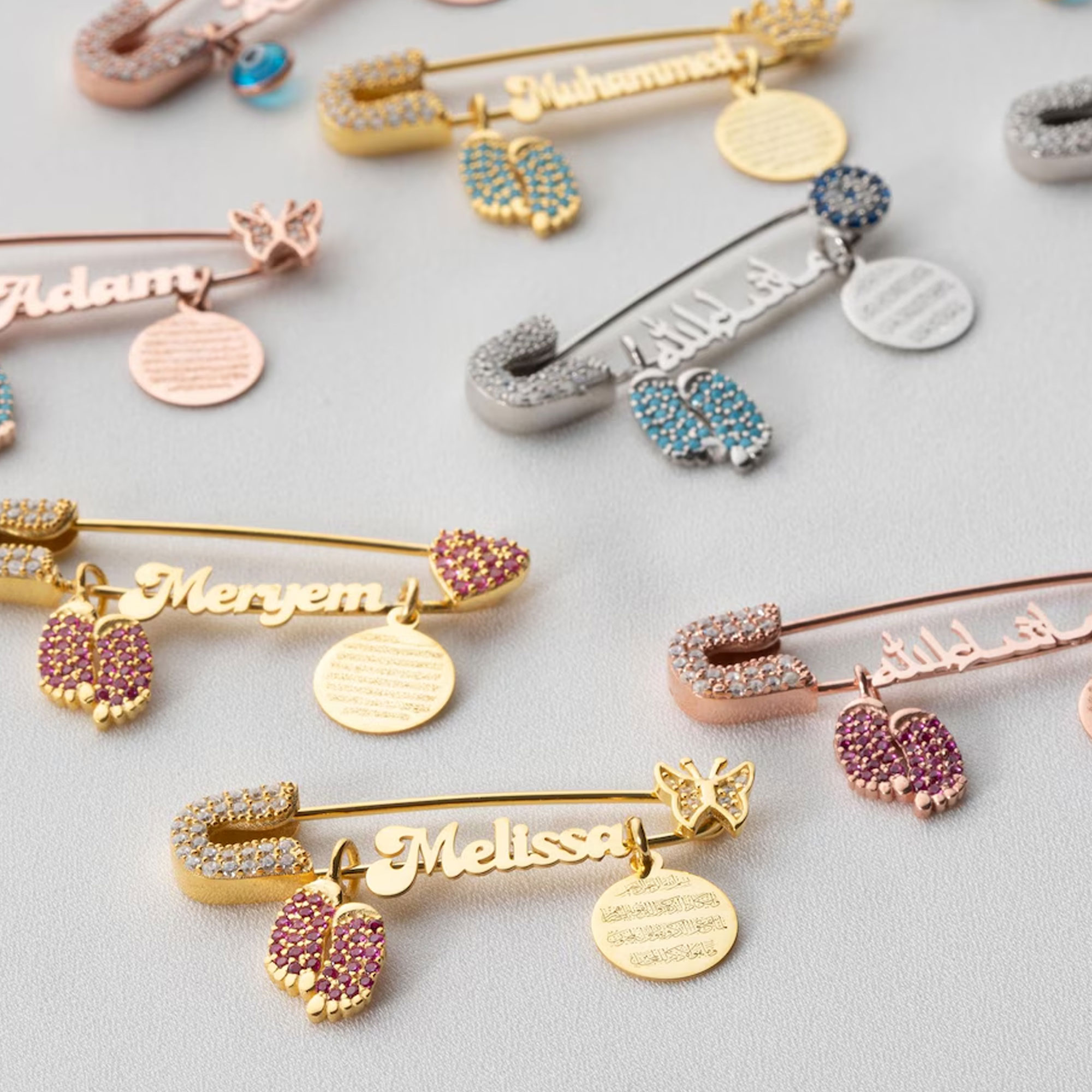 Custom Name Baby Protection Pin with Ayatul Kursi, Unisex Baby Name Brooch, Guardian Baby Name Pin, Baby Shower Keepsake, Birthday Gift for Newborns