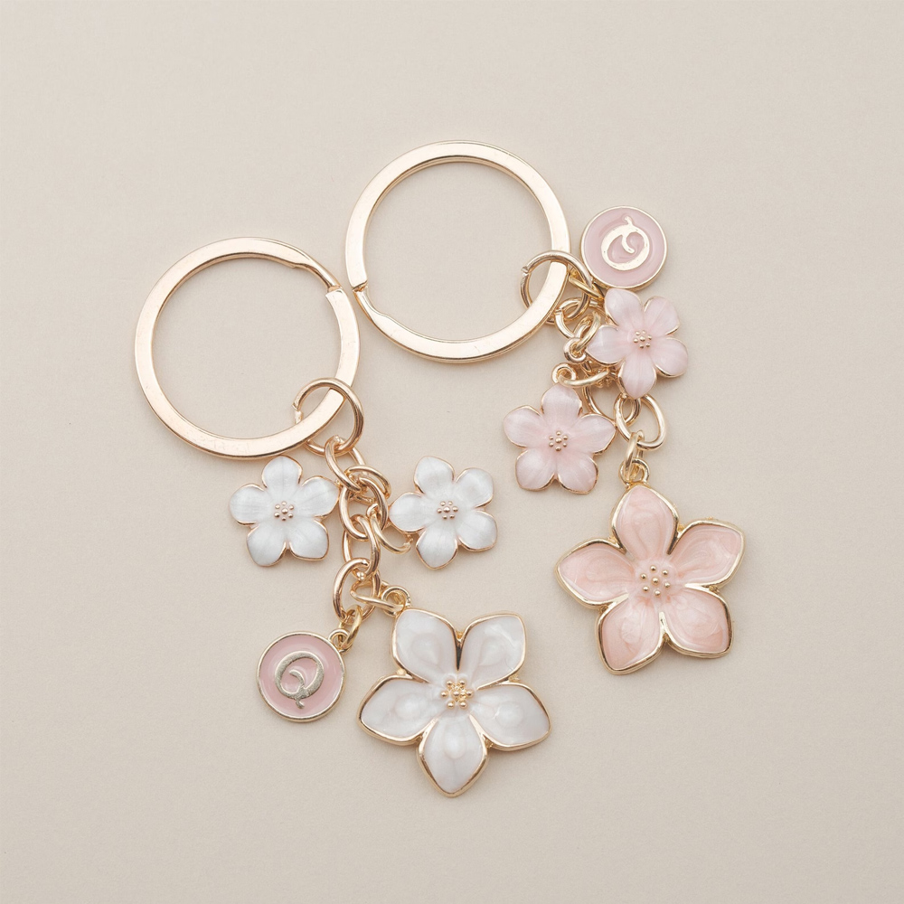 Personalized Cherry Blossom Keychain with Initial, Romantic Sakura Keychain, Bridal Shower Favor, Wedding/Birthday Gift for Bridesmaid/Friends/Her