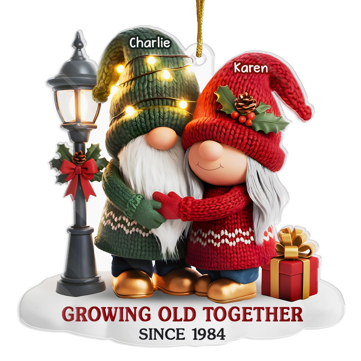 Custom Acrylic Ornament, Growing Old Together Gnomes, Personalized Anniversary Christmas Wedding Gifts For Husband And Wife, Him And Her, Christmas Gnome Ornament, Engagement Decorations