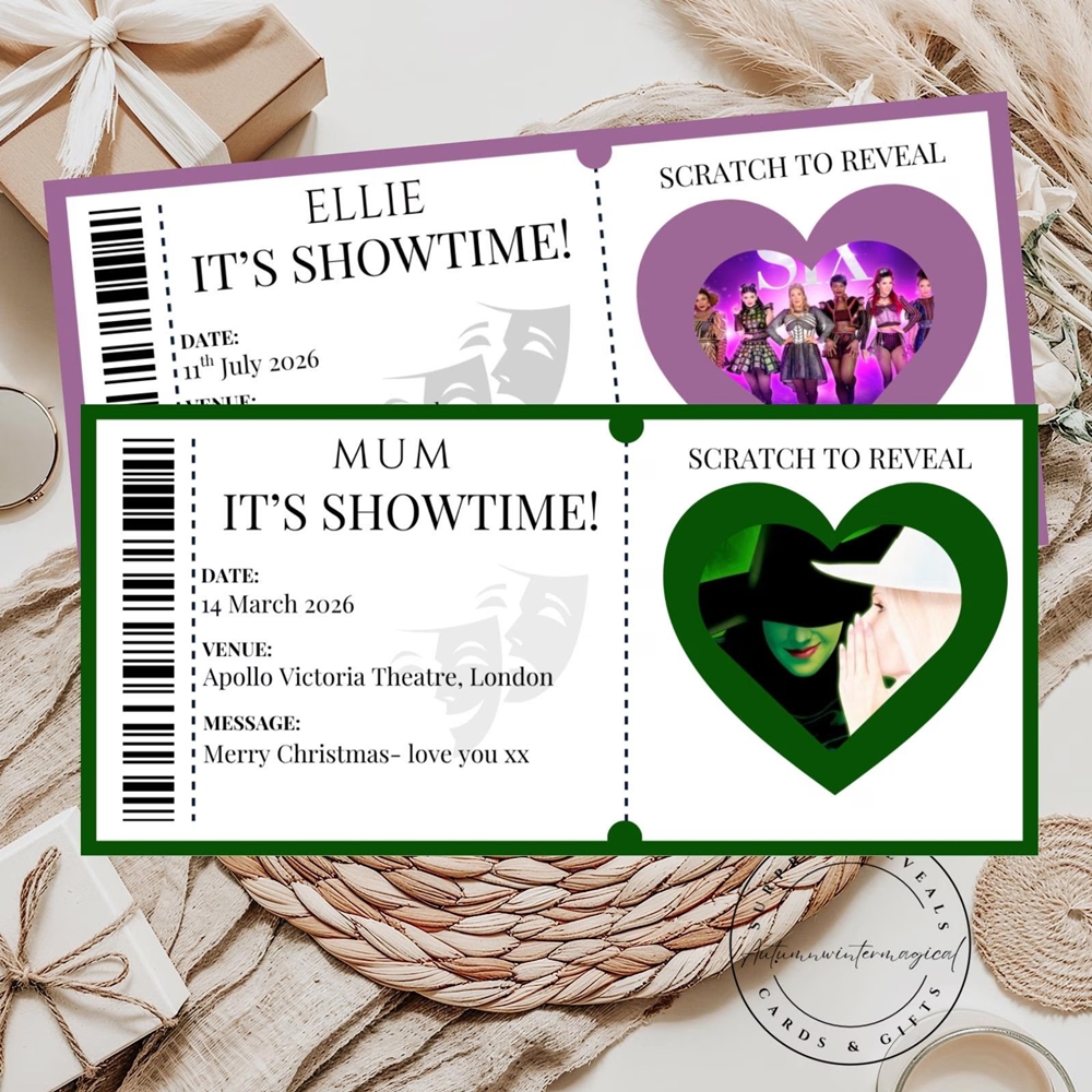 Personalized Theatre Ticket Scratch Card Reveal, Surprise Scratch Reveal Showtime Ticket, Birthday/Anniversary Gift for Panto/Concert Lovers/Friends