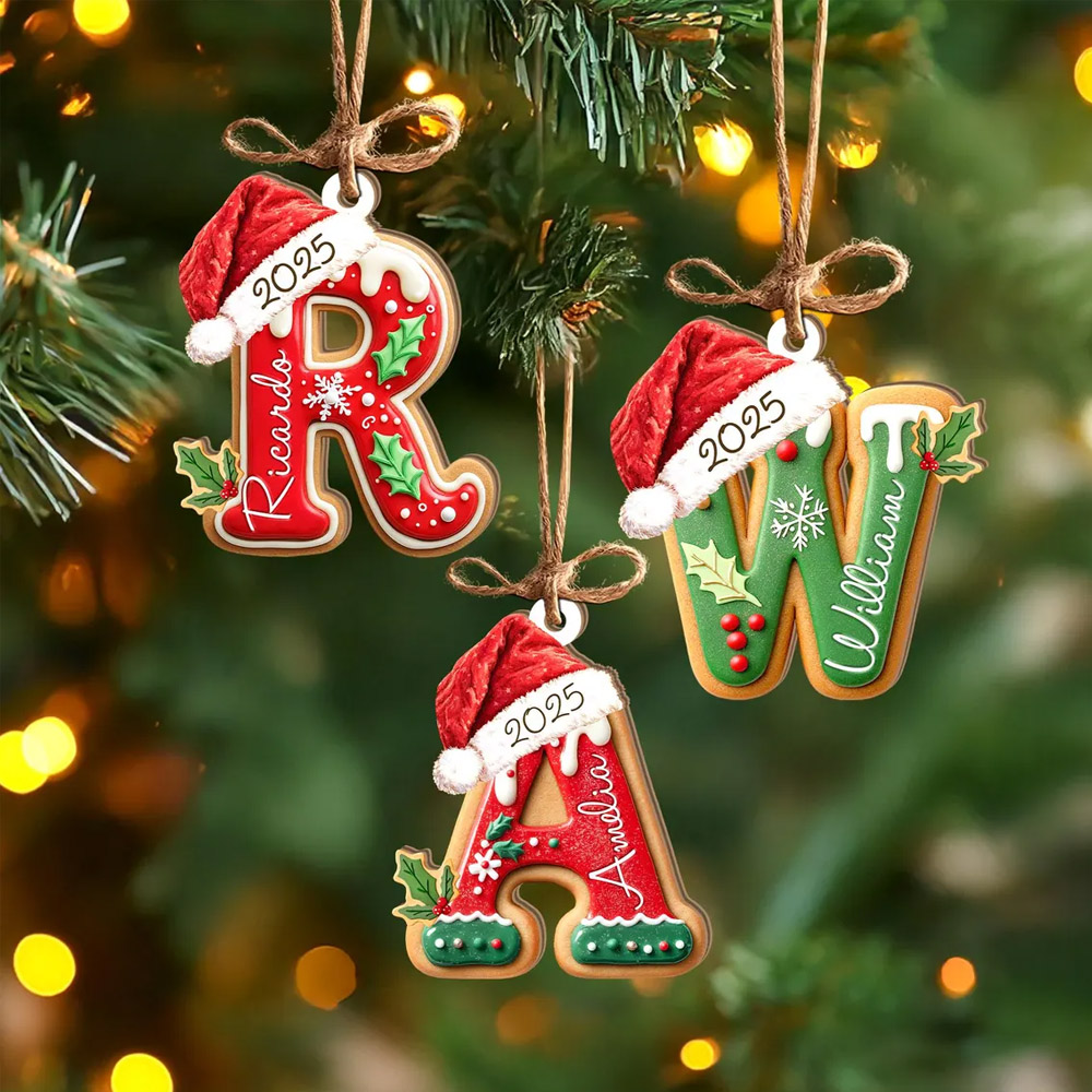 Personalized Name Gingerbread Alphabet Christmas Ornament, Acrylic Christmas Tree Hanging Decor, Holiday Favor, Christmas Gift for Kids/Family