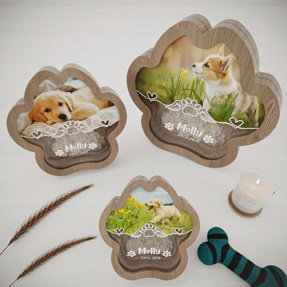 Personalized Pet Name & Photo Memorial Box, Wooden Pet Hair Storage Souvenir Box, Pet Keepsake, Sympathy/Anniversary Gift for Dog/Cat Mom/Pet Owners