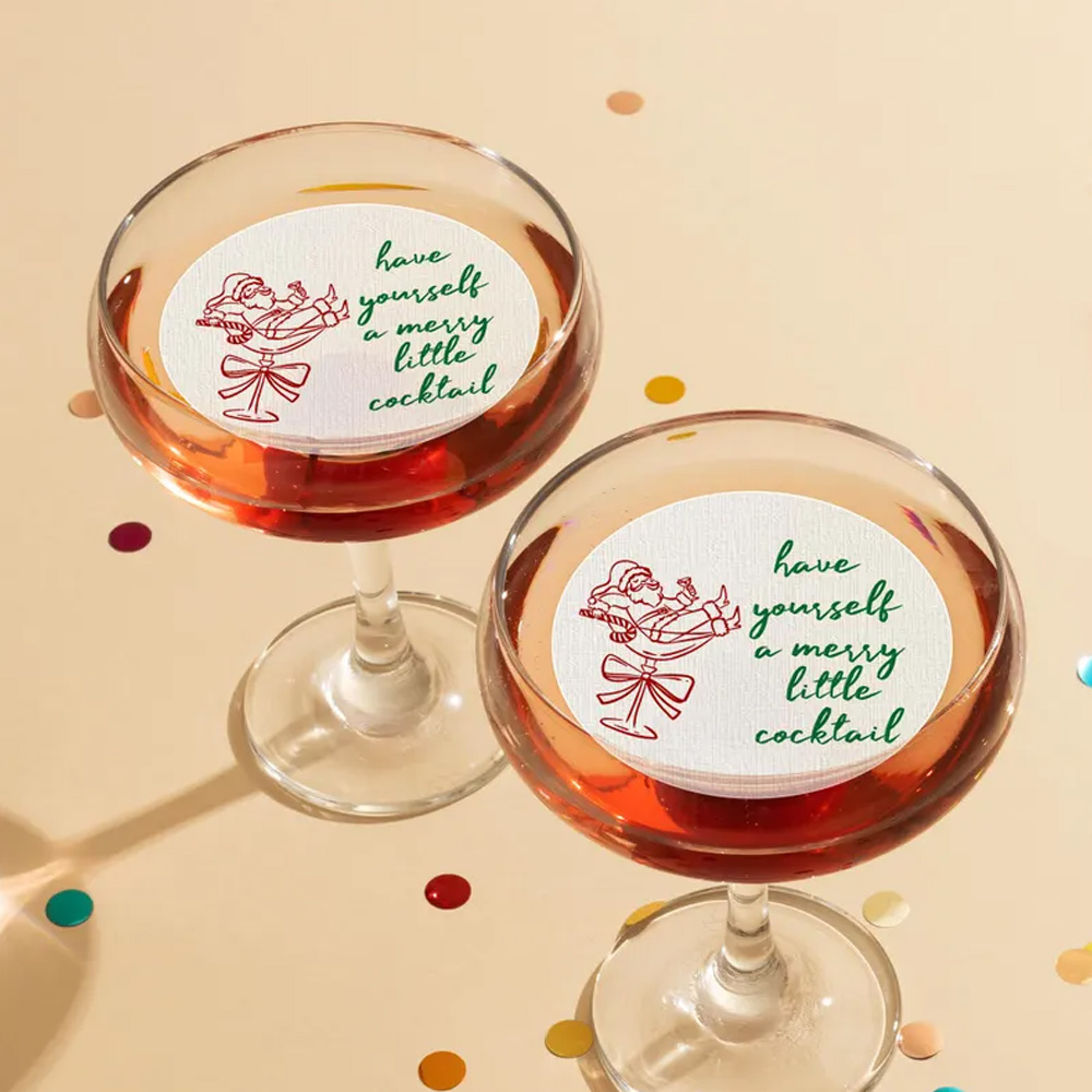 Personalized Christmas Edible Drink Toppers, Vintage Circle Cocktail Toppers, Beverage Decor, Holiday Party Favors, Christmas Gift for Hostess/Family