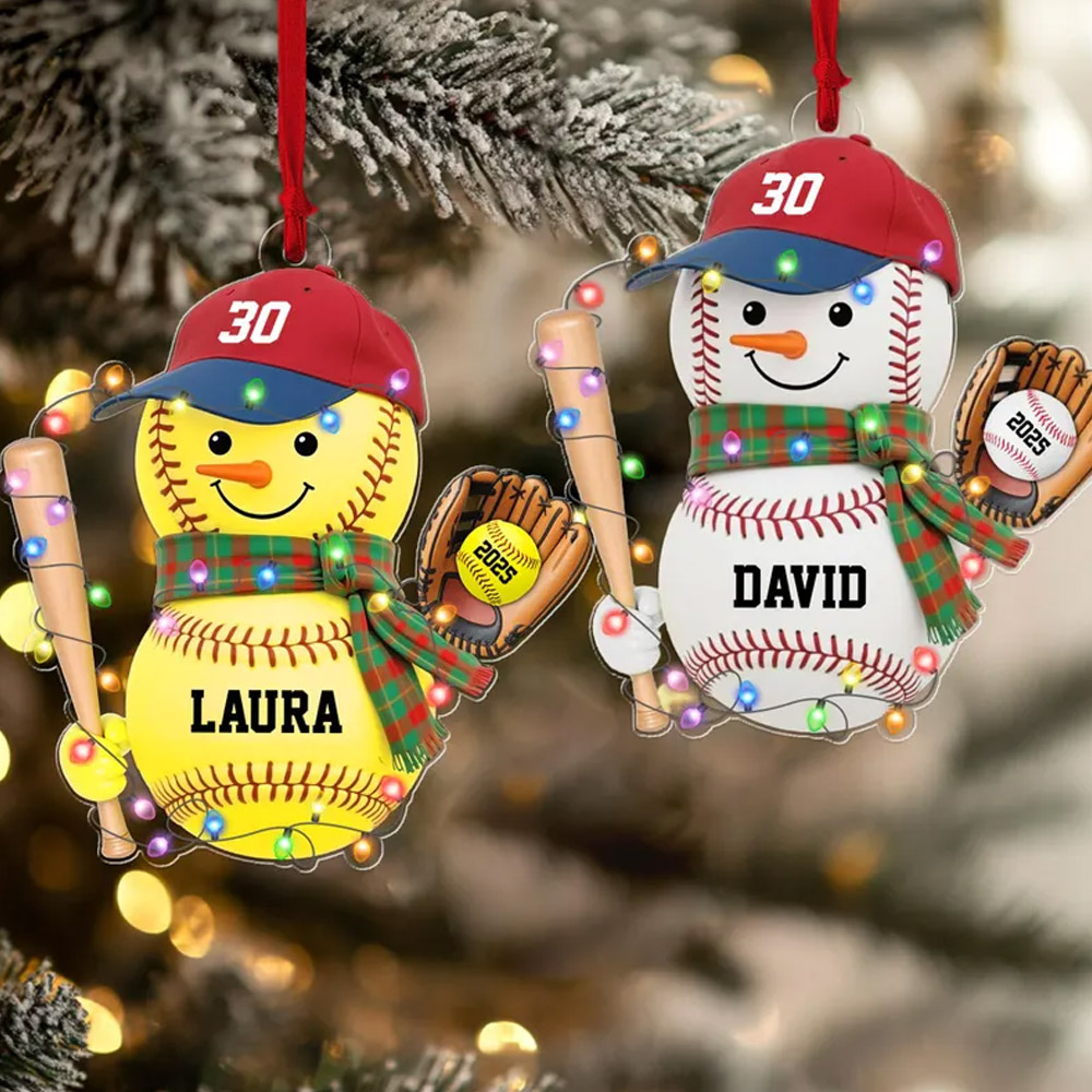 Custom Name & Number Softball/Baseball Christmas Ornament, Fireplace Xmas Decor, Tree Hanging Ornament, Christmas Gift for Baseball/Softball Lovers