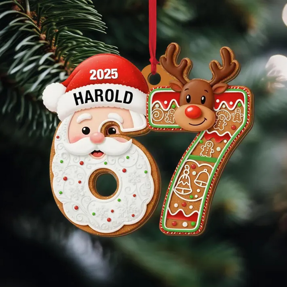 Personalized Name Six Seven Christmas Ornament, Wooden Funny Teen Slang Hanging Ornament, Gen Z Teenager Tween Decor, Christmas Gift for Kids/Teens