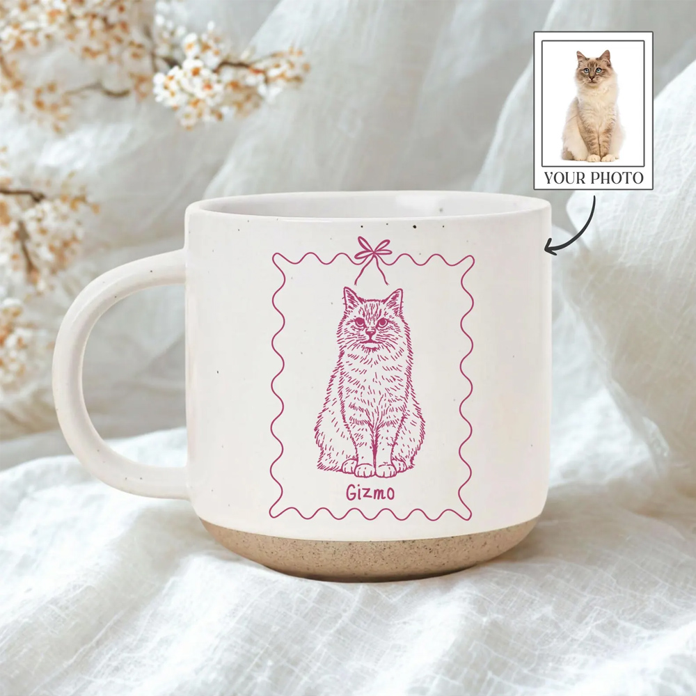 Personalized Pet Portrait Ceramic Mug, Custom Name Minimalist Hot Cocoa Coffee Mug, Birthday/Anniversary Gift for Dog/Cat Mom/Pet Lovers/Owners