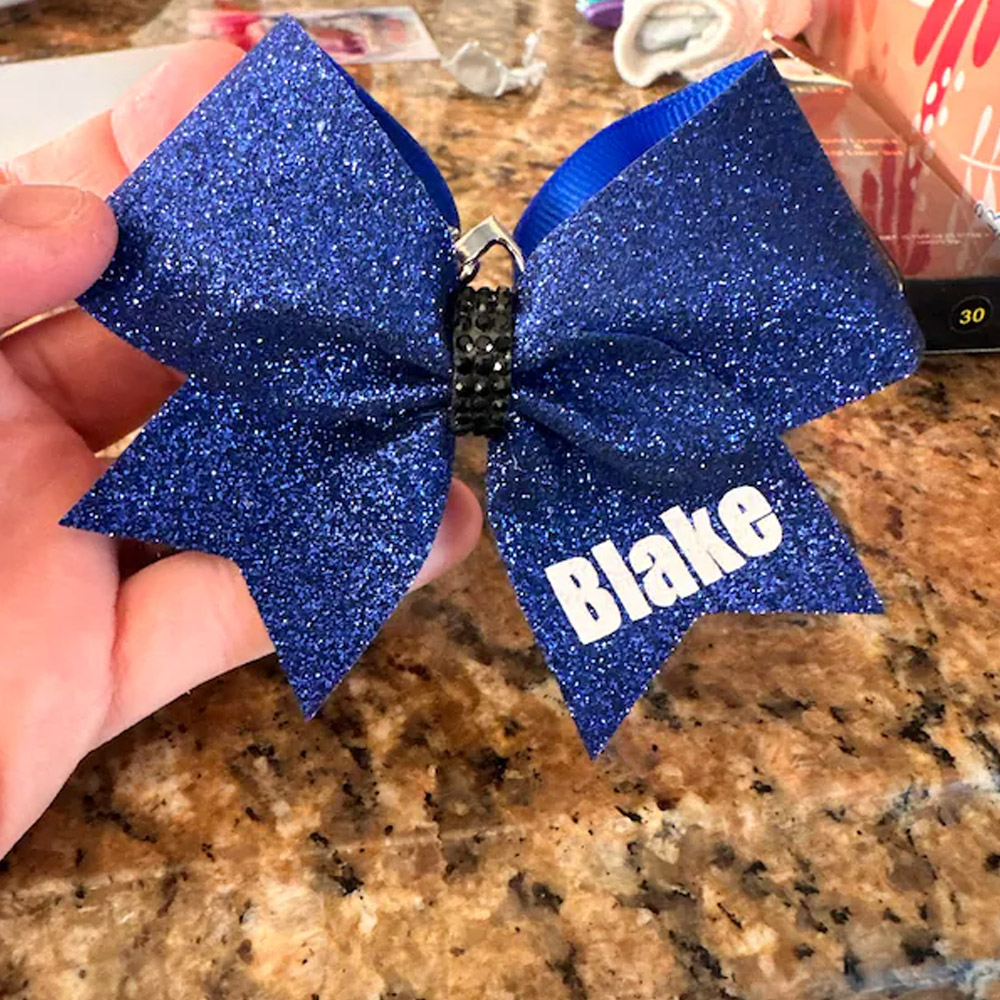 Personlig glitter cheerleader-nyckelring med rosett och namn, namnberlock till ryggsäck med karabinlås, säsongsavslutningspresent/födelsedagspresent till cheerleaders/vänner/flickor