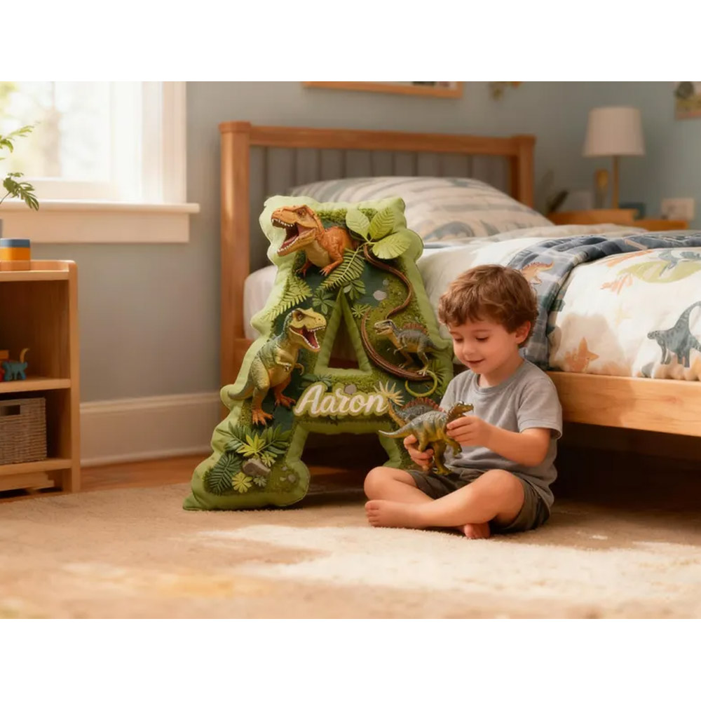 Custom Name Dinosaur Letter Pillow, Plush Stuffed Pseudo 3D Alphabet Pillow, Nursery Decor, Birthday/Housewarming Gift for Boys/Dinosaur Lovers/Kids