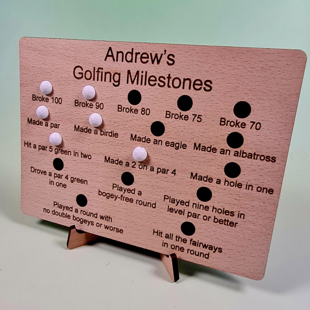Personalized Name Golfing Golf Milestone Board, Achievement Tracker with Stand, Home Decor, Birthday/Retirement Gift for Golf Lovers/Players/Family