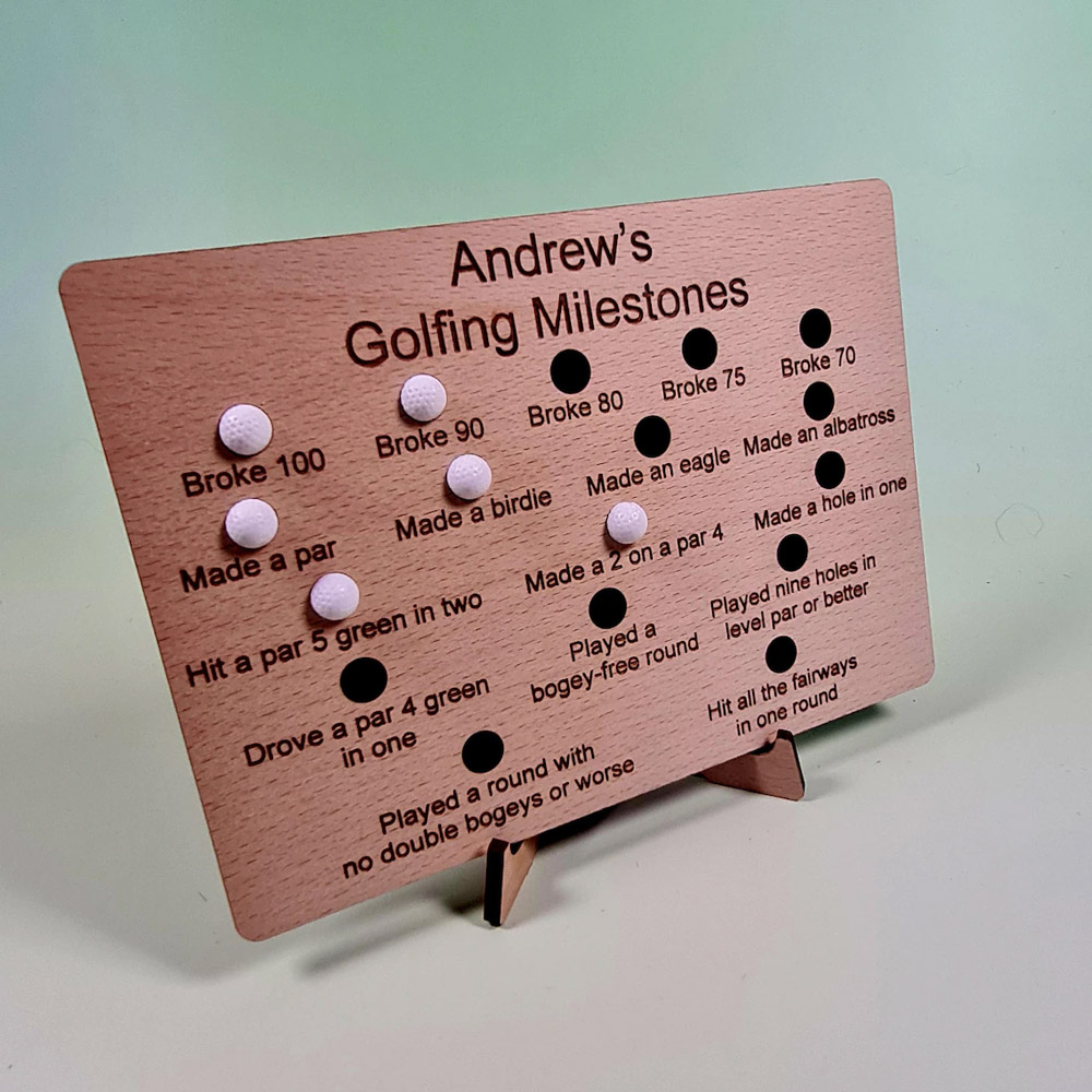 Personlig namngiven golfmilstolptavla, prestationsmätare med stativ, heminredning, födelsedags-/pensionspresent för golfälskare/spelare/familj