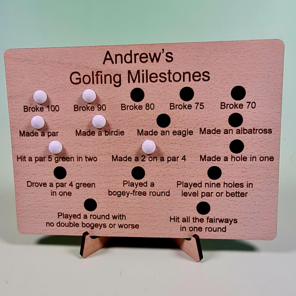 Personlig namngiven golfmilstolptavla, prestationsmätare med stativ, heminredning, födelsedags-/pensionspresent för golfälskare/spelare/familj