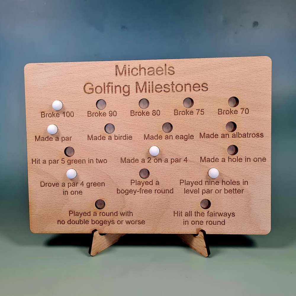 Personlig namngiven golfmilstolptavla, prestationsmätare med stativ, heminredning, födelsedags-/pensionspresent för golfälskare/spelare/familj