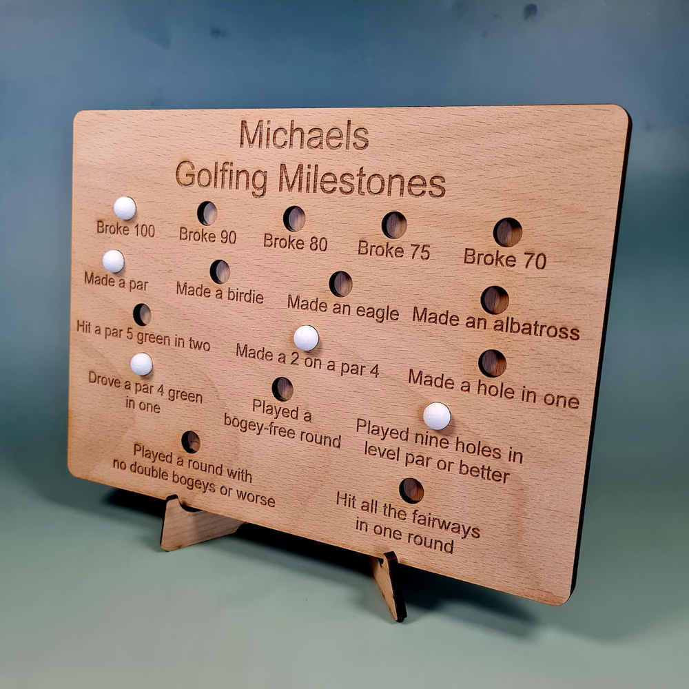 Personlig namngiven golfmilstolptavla, prestationsmätare med stativ, heminredning, födelsedags-/pensionspresent för golfälskare/spelare/familj