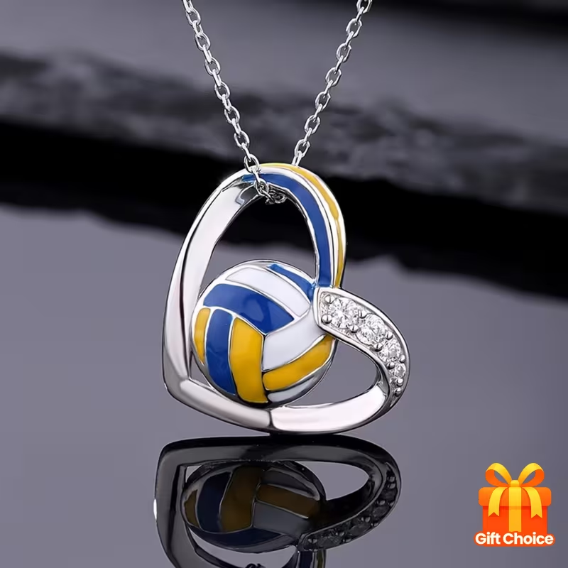 Personalized Sparkling Heart-Shaped Bohemian Style Volleyball Pendant Necklace for Teenager, Sports Jewelry, Ideal Gift