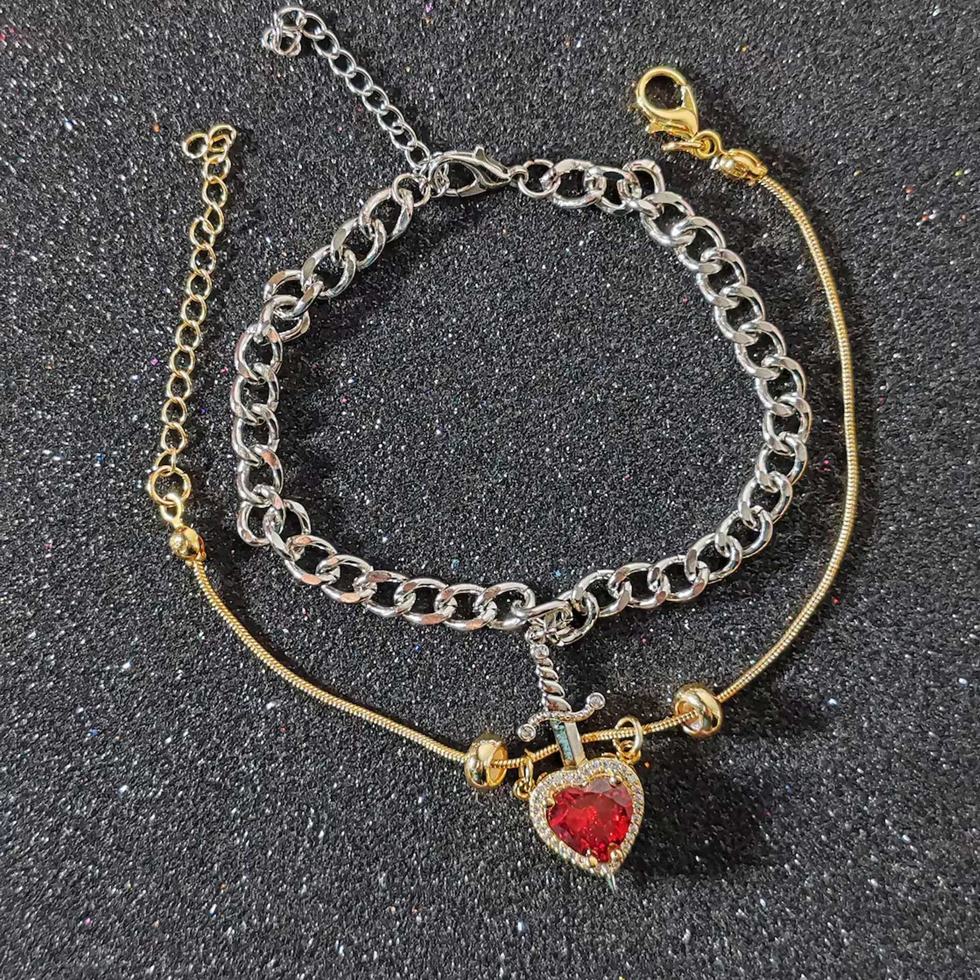 Avtagbara armband med hjärta och svärd, justerbara matchande armband för par, presenter till årsdagar/alla hjärtans dag för honom/henne/par