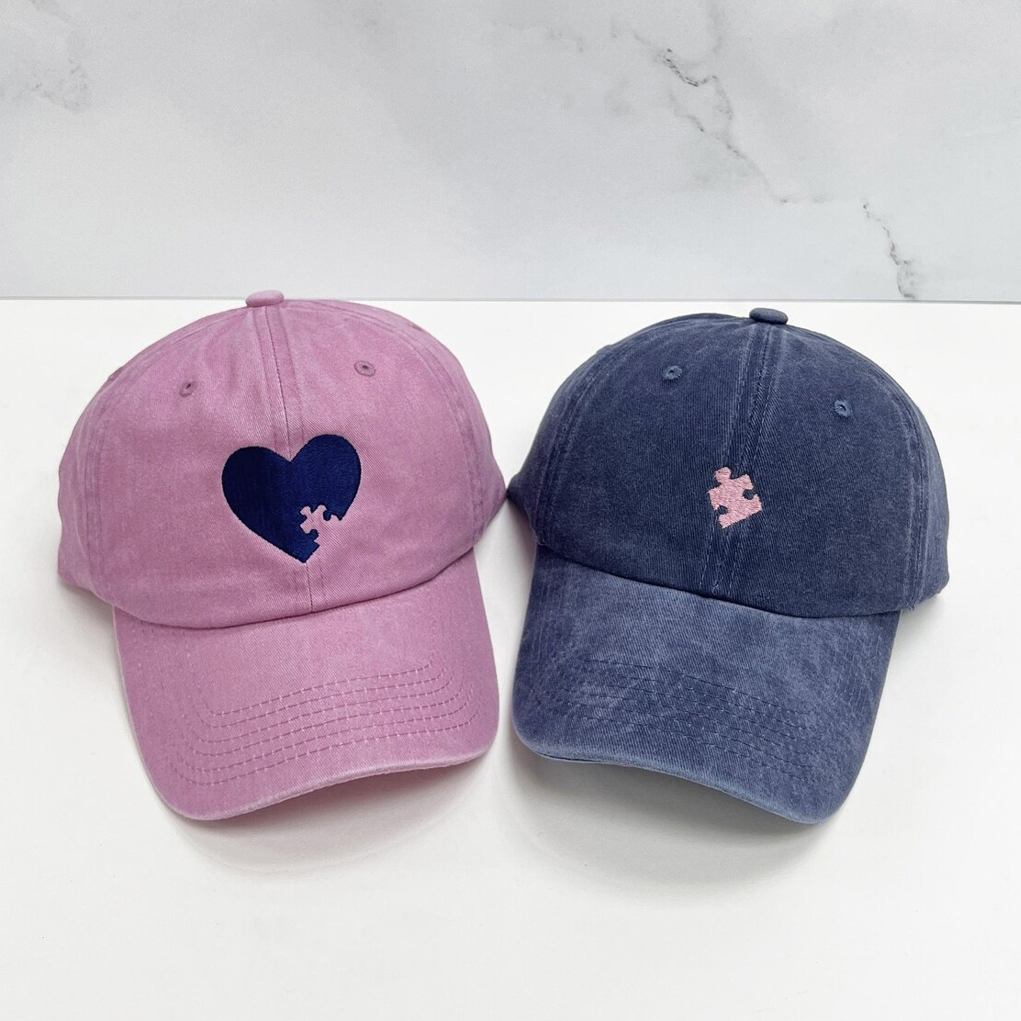 Embroidered Heart and Puzzle Piece Baseball Cap, Adjustable Matching Vintage Hat, Anniversary/Valentine's Day Gift for Couples/Him/Her