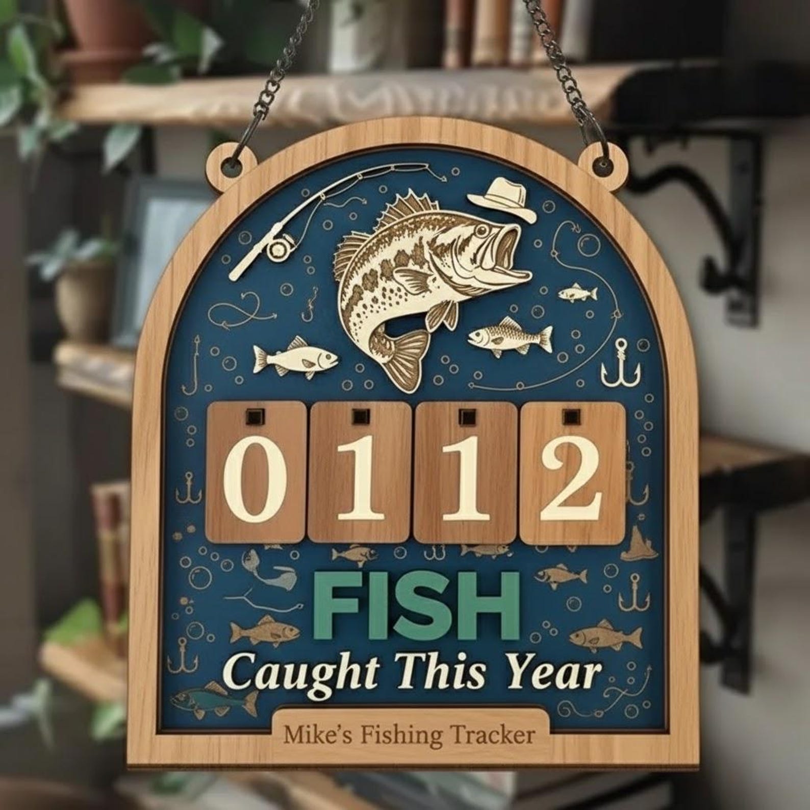 Personalized Fishing Tracker Sign, Wooden Fish Caught Count Board,  Fishing Log Decor, Angler Tracker Sign,  Gift for Dad/Fisherman/Outdoor Lovers