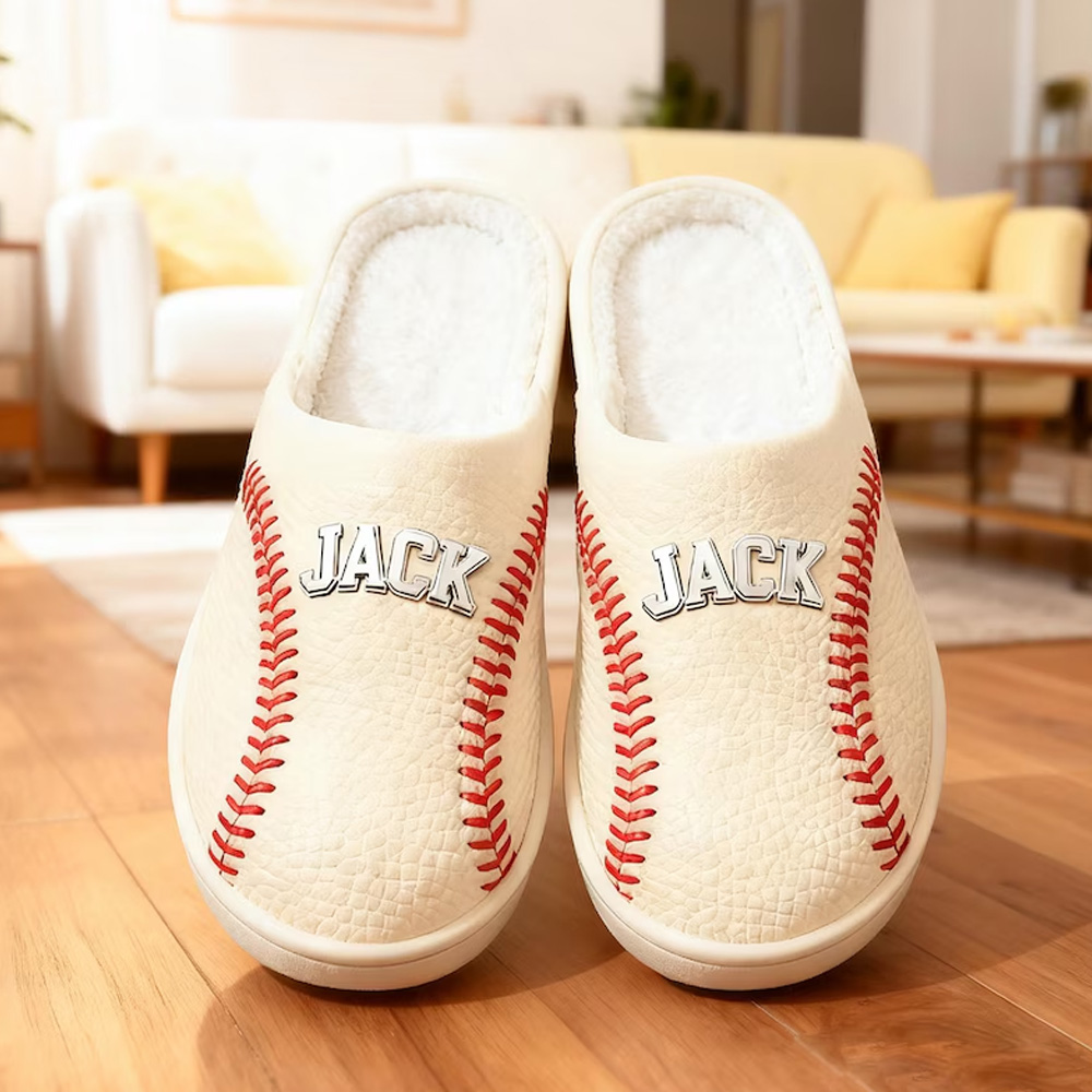 Personalized Name Baseball/Soccer/Basketball/Golf Slippers, Cozy Plush Indoor Slippers with Rubber Sole, Birthday Gift for Sport Lovers/Friends/Him