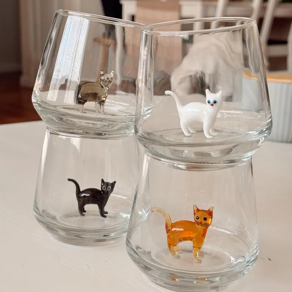 Personalized Mini Pet Figurine Glass Cup with Name, Handmade 3D Cat/Dog Murano Wine Glass, Housewarming/Birthday Gift for Per Lovers/Owners/Family