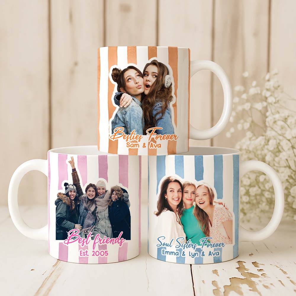 🎁 Custom Photo Bestie Mug Stripe Besties Picture - Personalized Photo Mug