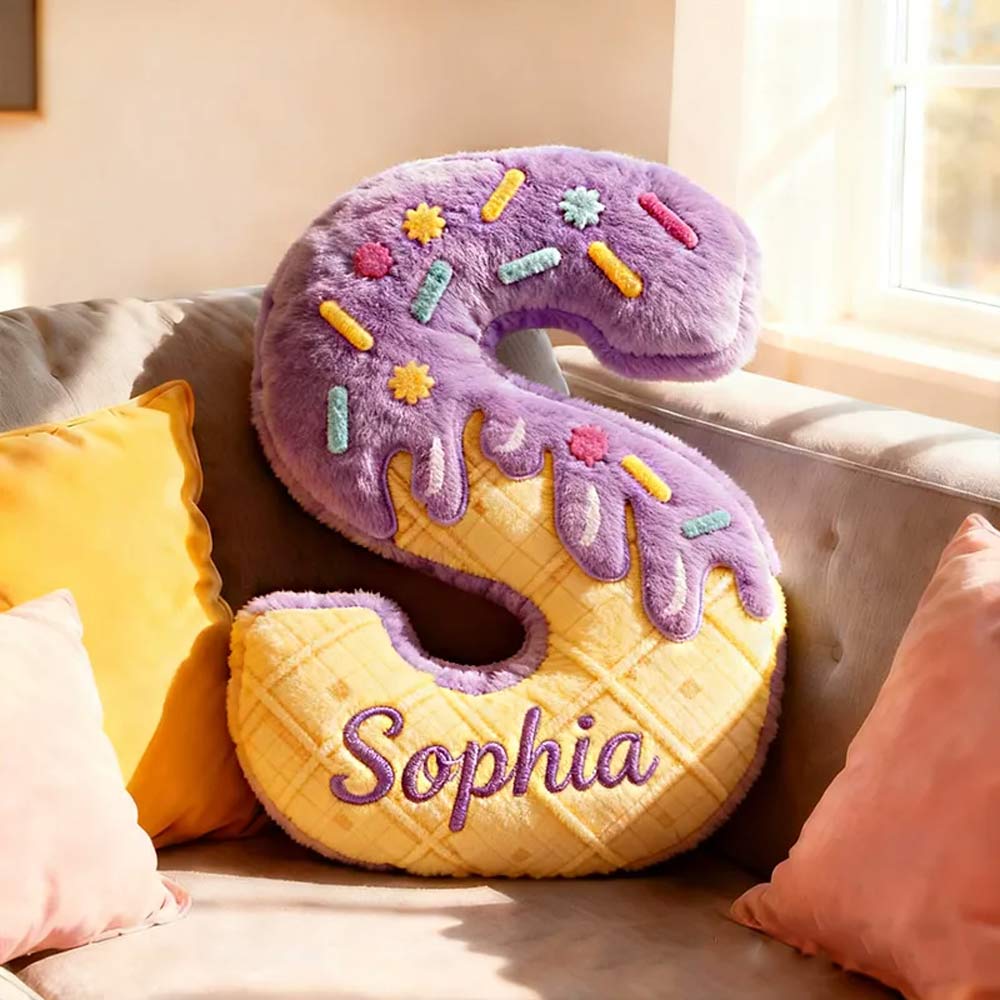 🎁 Personalized Ice Cream Letter Name Custom Kids Gift Sweet Dessert Colorful Fun Soft Decorative Graphic 3D Print Pillow