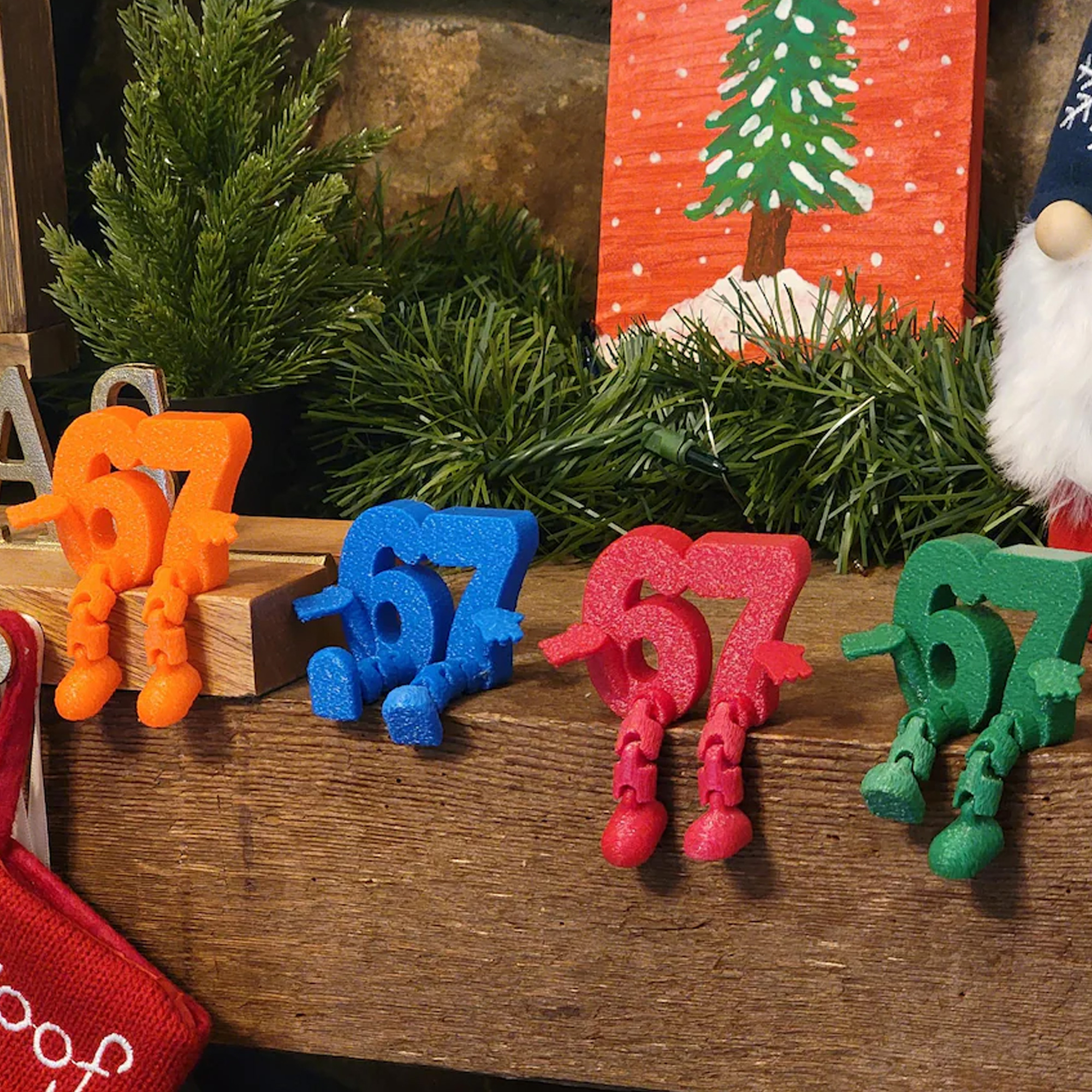 Multicolor 3D Printed 67 Buddy Figurine, Articulating Flexible Fidget Toy, Funny Six Seven Hype Decor, Christmas Stocking Stuffer, Gift for Kids/Teens