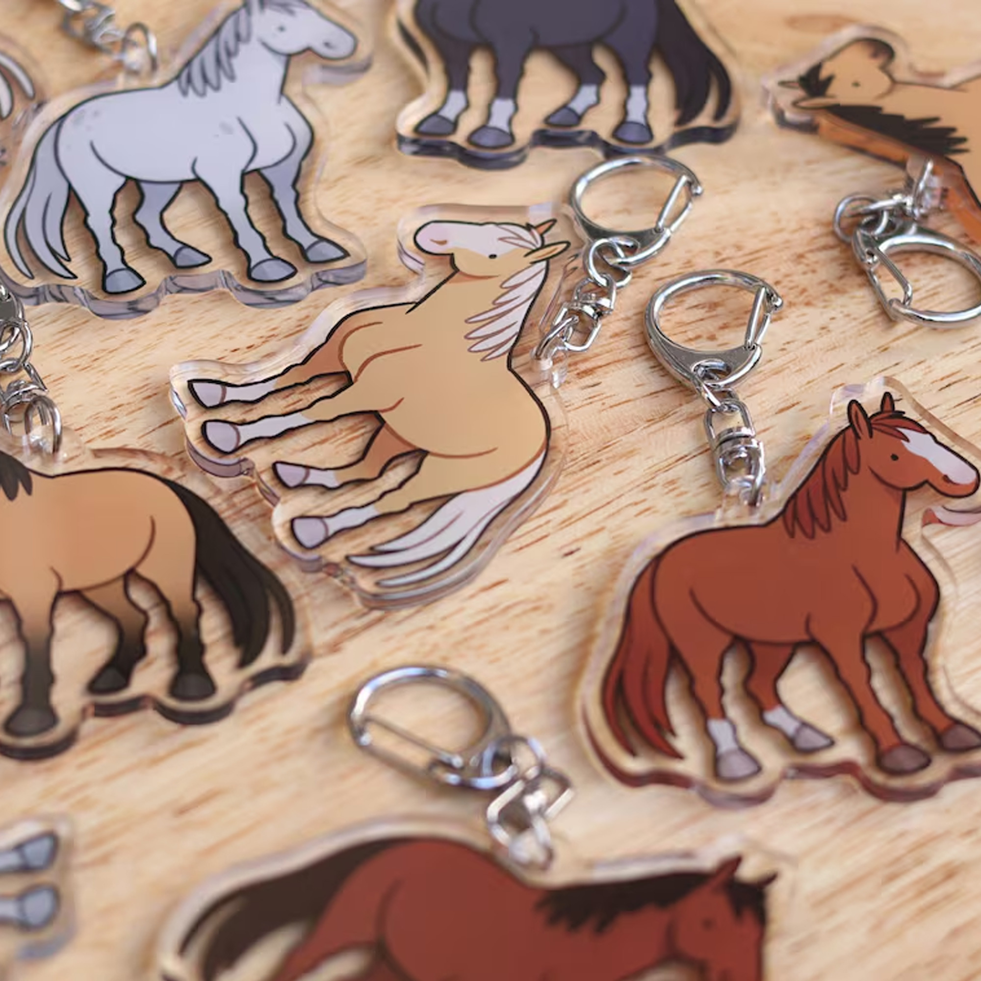 Multicolor Cartoon Horse/Pony Keychain, Acrylic Flat Equestrian Keyring, Horse Riding Accessory, Bag Charm, Gift for Horse Lovers/Riders